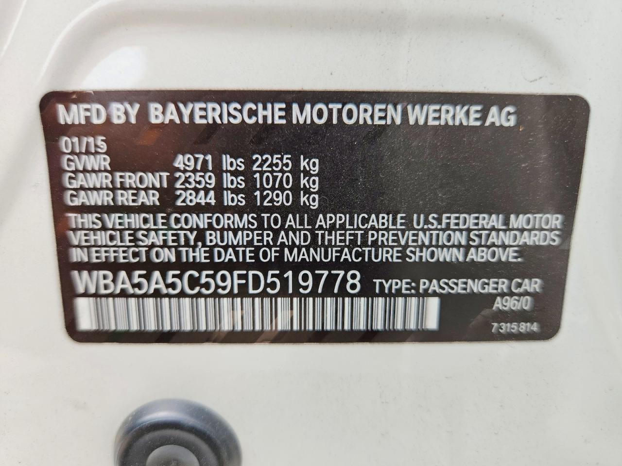 2015 Bmw 528 I White vin: WBA5A5C59FD519778