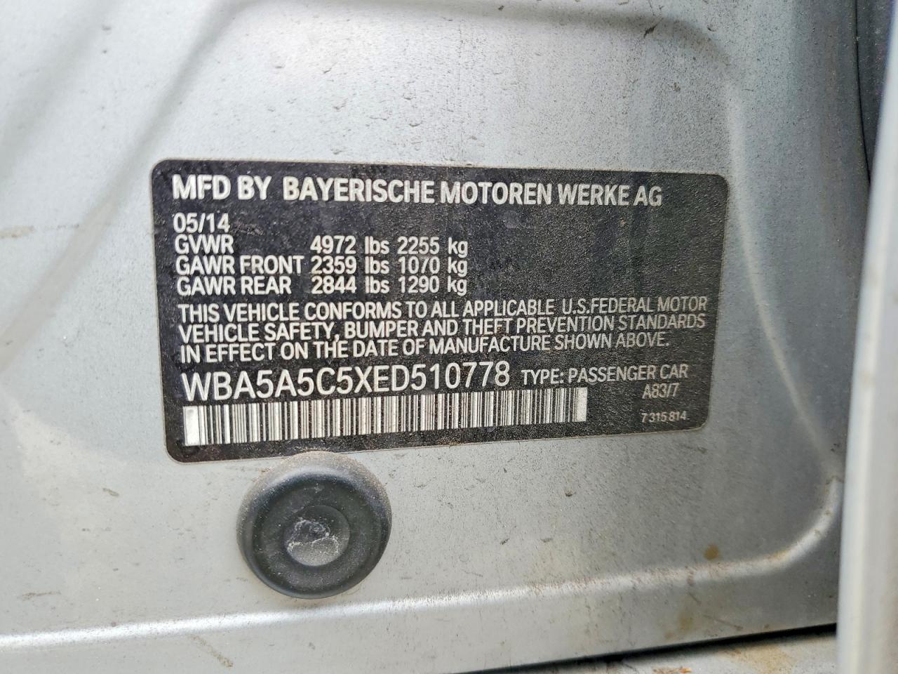 2014 Bmw 528 I Silver vin: WBA5A5C5XED510778