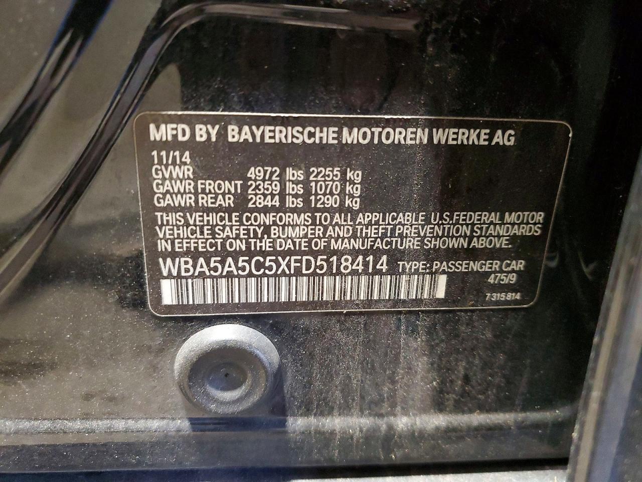 2015 Bmw 528 I Black vin: WBA5A5C5XFD518414