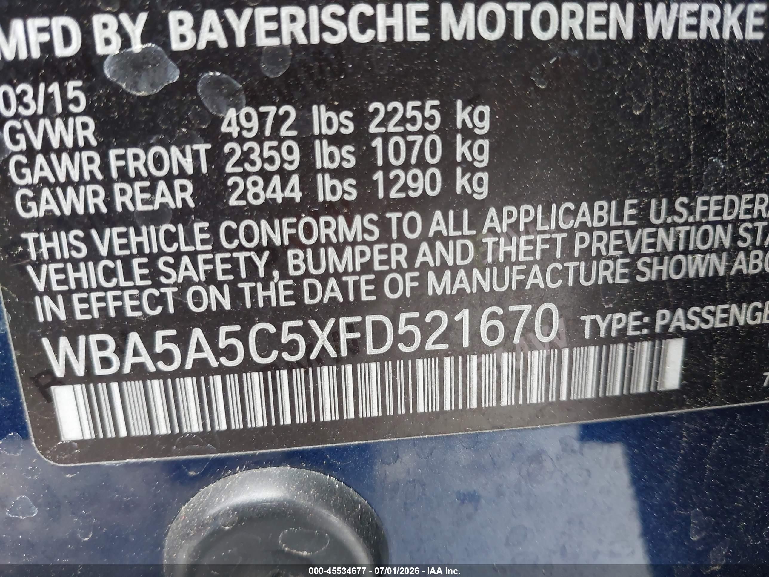 2015 Bmw 528i   Blue vin: WBA5A5C5XFD521670
