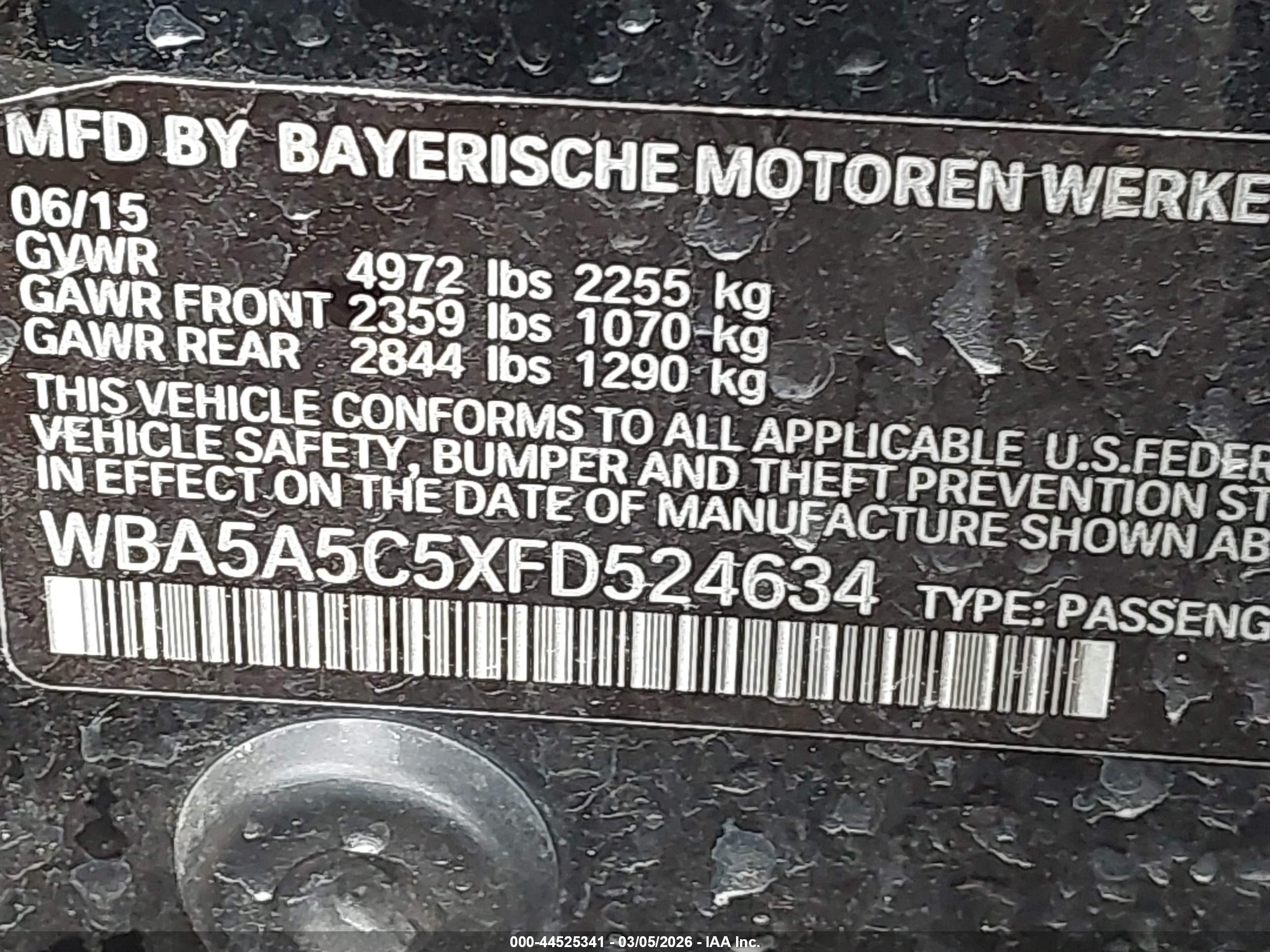 2015 Bmw 528i   Black vin: WBA5A5C5XFD524634