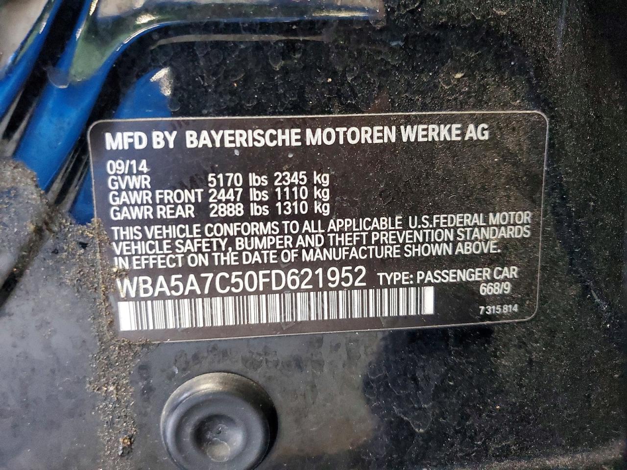 2015 Bmw 528 Xi Черный vin: WBA5A7C50FD621952