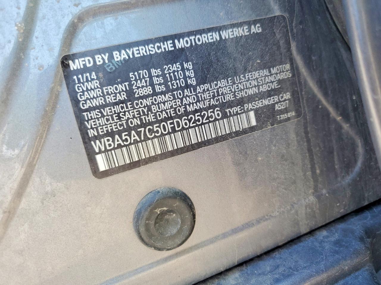 2015 Bmw 528 Xi Gray vin: WBA5A7C50FD625256