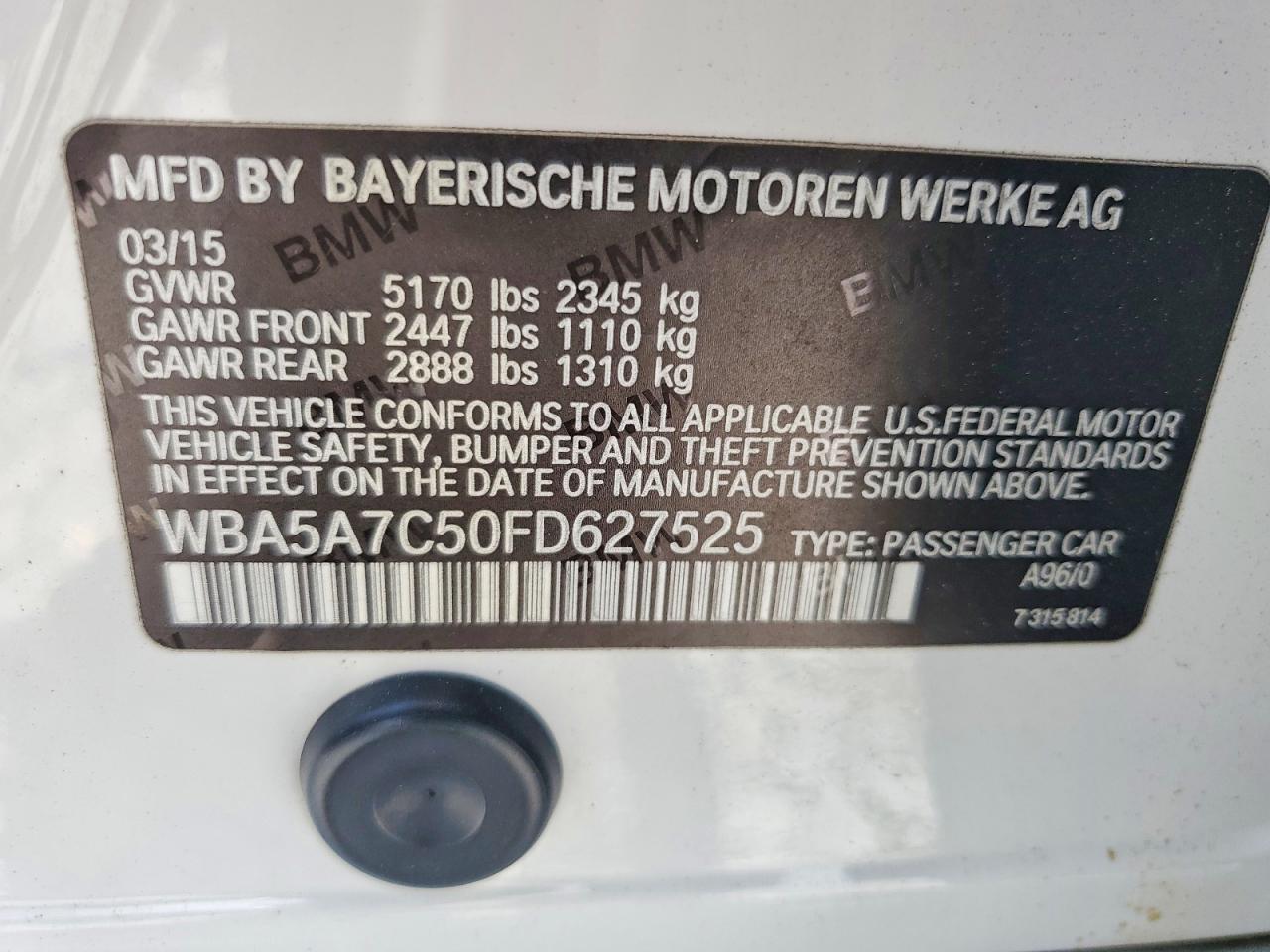 2015 Bmw 528 Xi White vin: WBA5A7C50FD627525