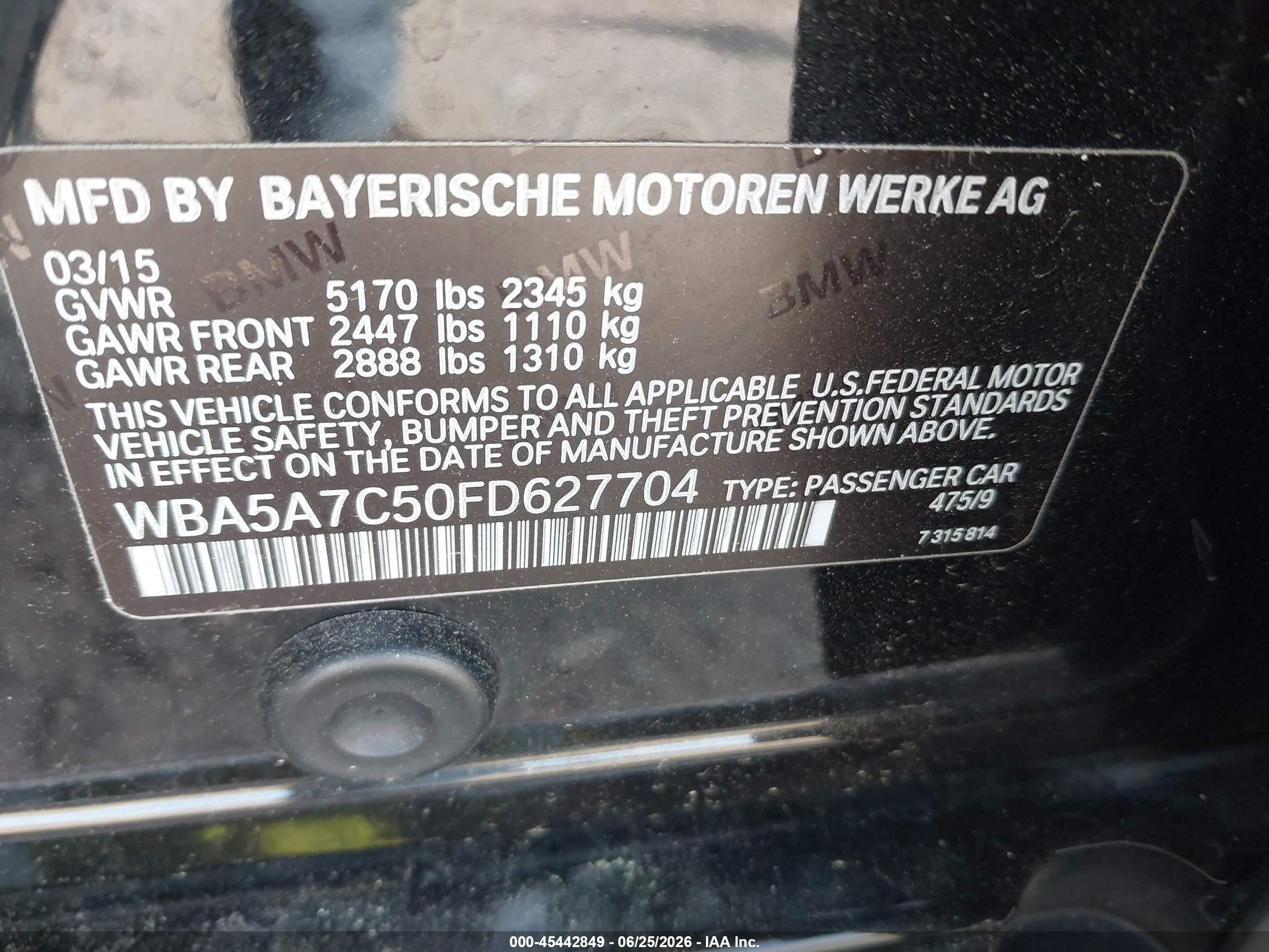 2015 Bmw 528i Xdrive Black vin: WBA5A7C50FD627704