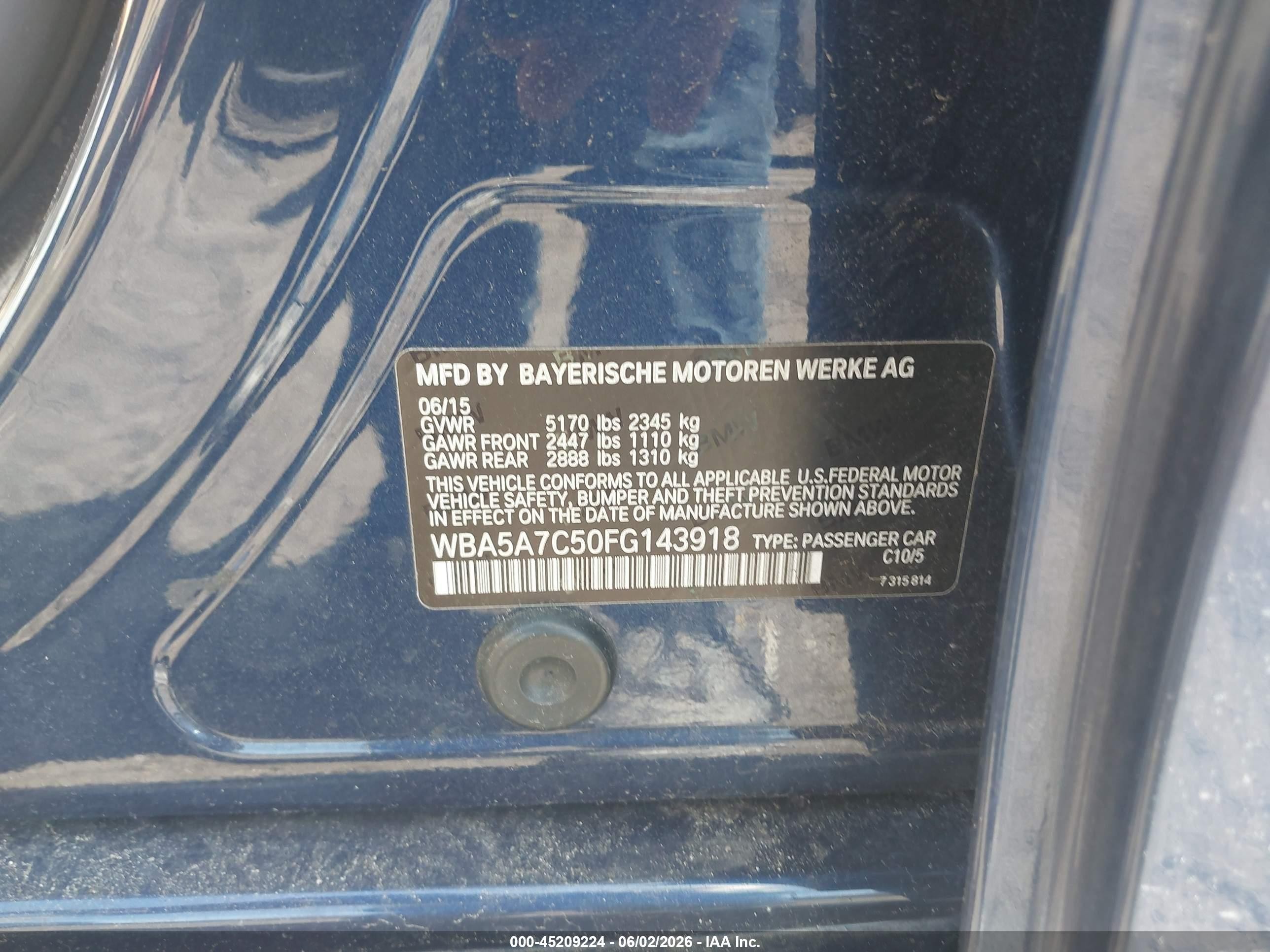2015 Bmw 528i Xdrive Blue vin: WBA5A7C50FG143918