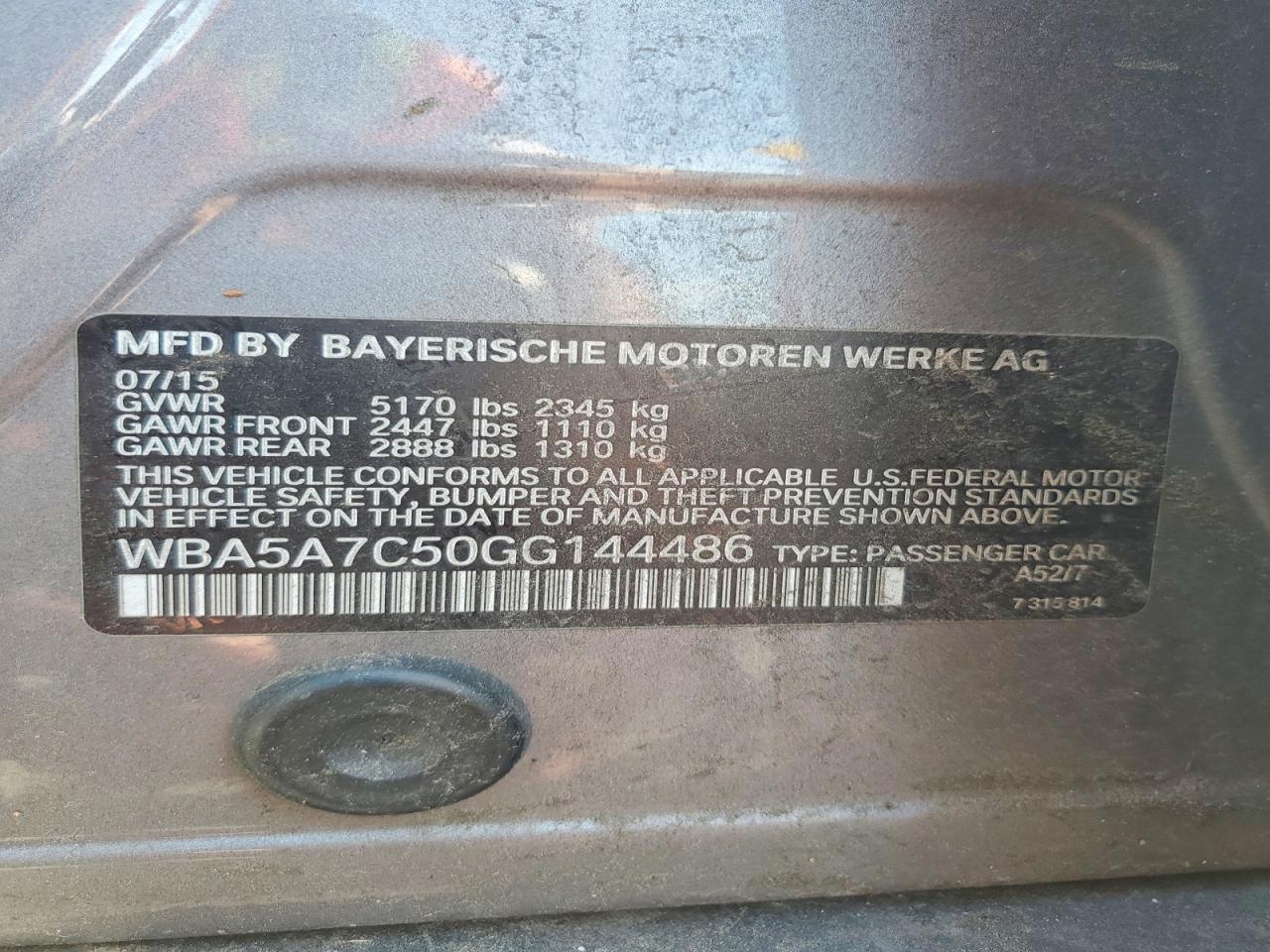2016 Bmw 528 Xi Gray vin: WBA5A7C50GG144486