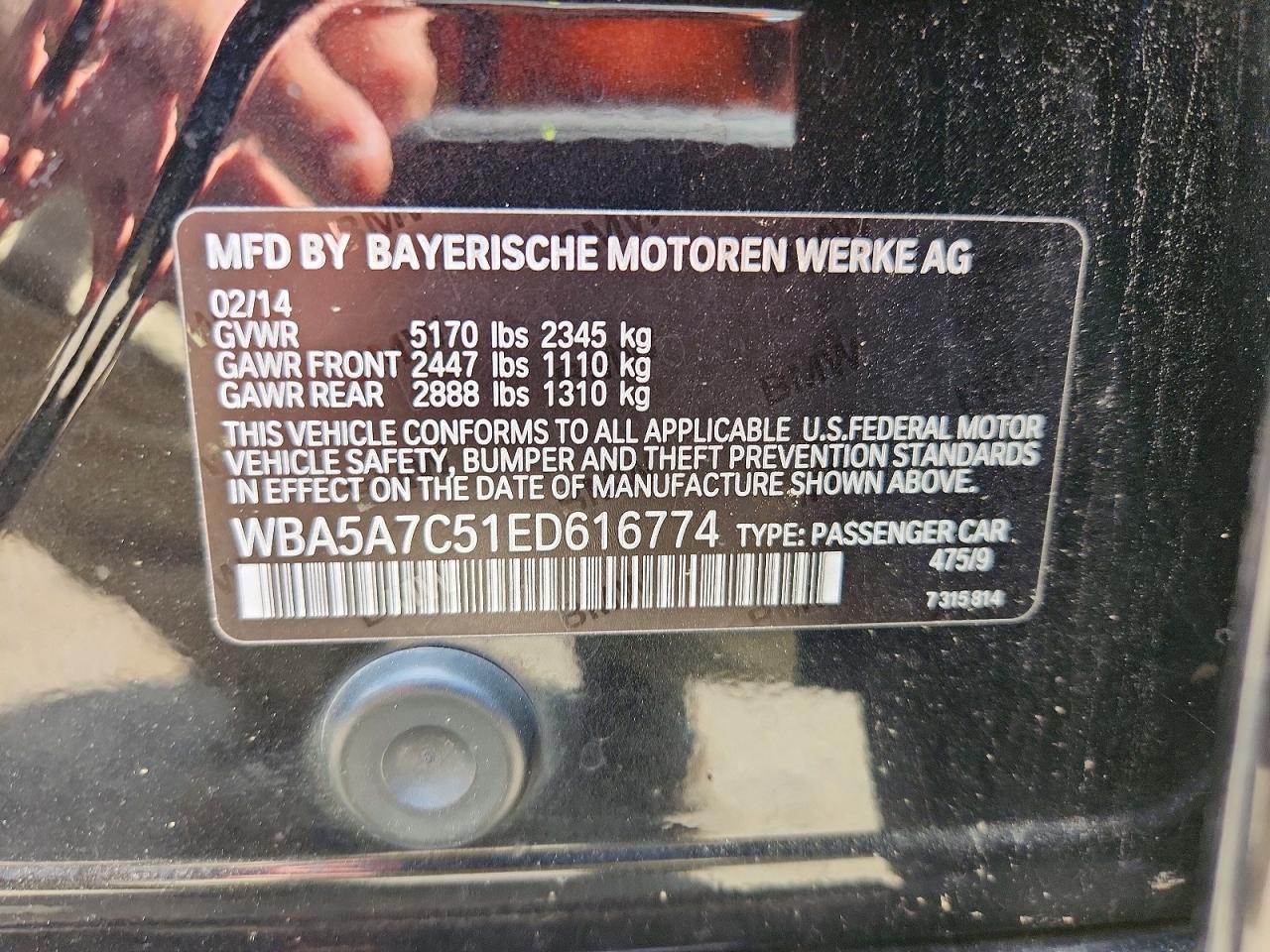 2014 Bmw 528 Xi Black vin: WBA5A7C51ED616774