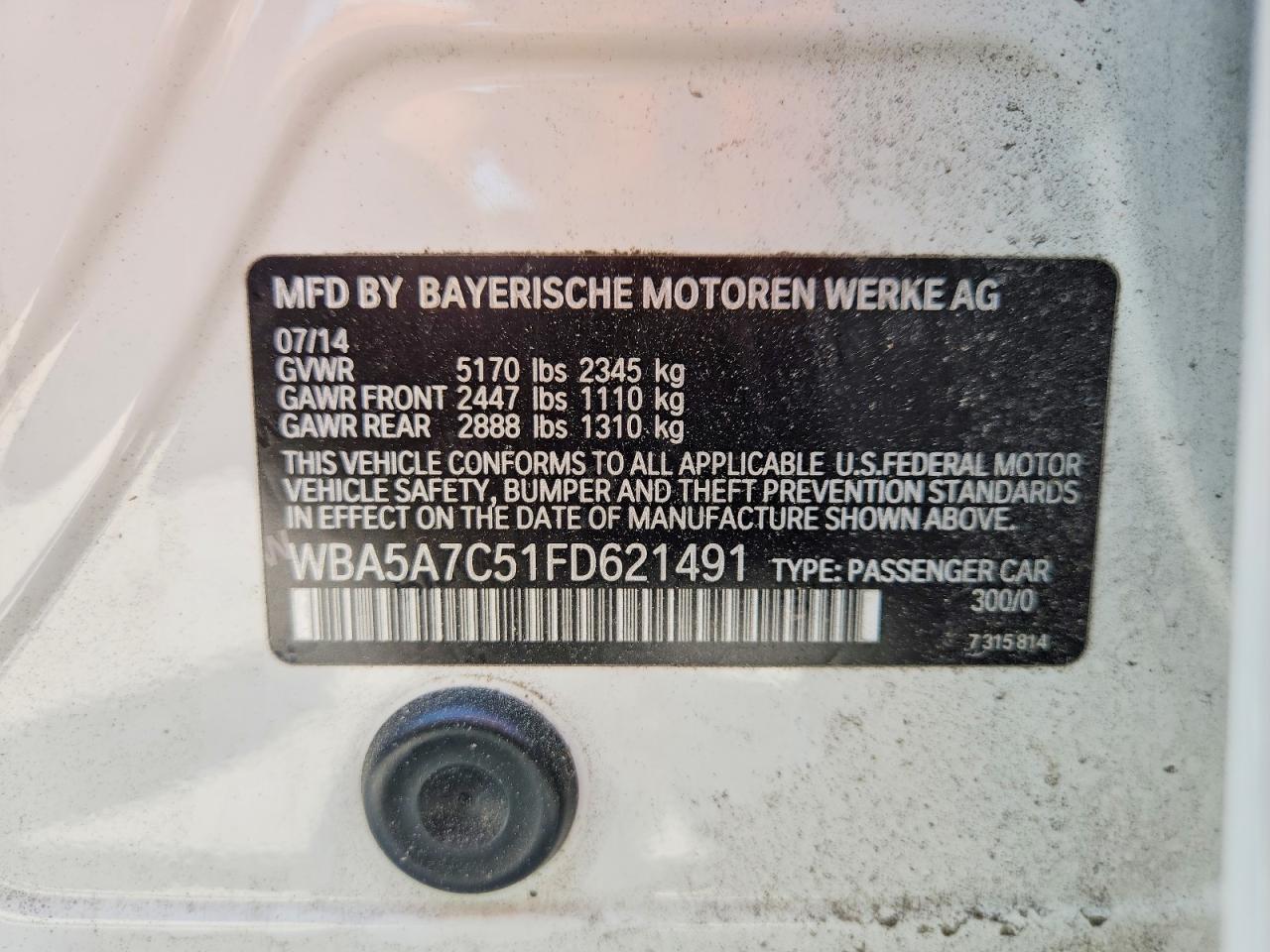 2015 Bmw 528 Xi White vin: WBA5A7C51FD621491