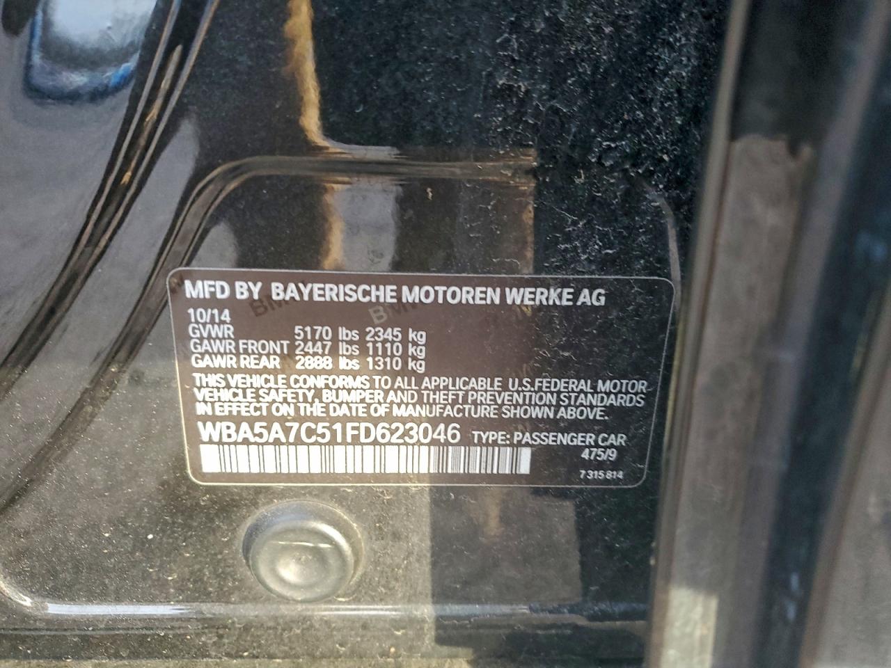 2015 Bmw 528 Xi Black vin: WBA5A7C51FD623046