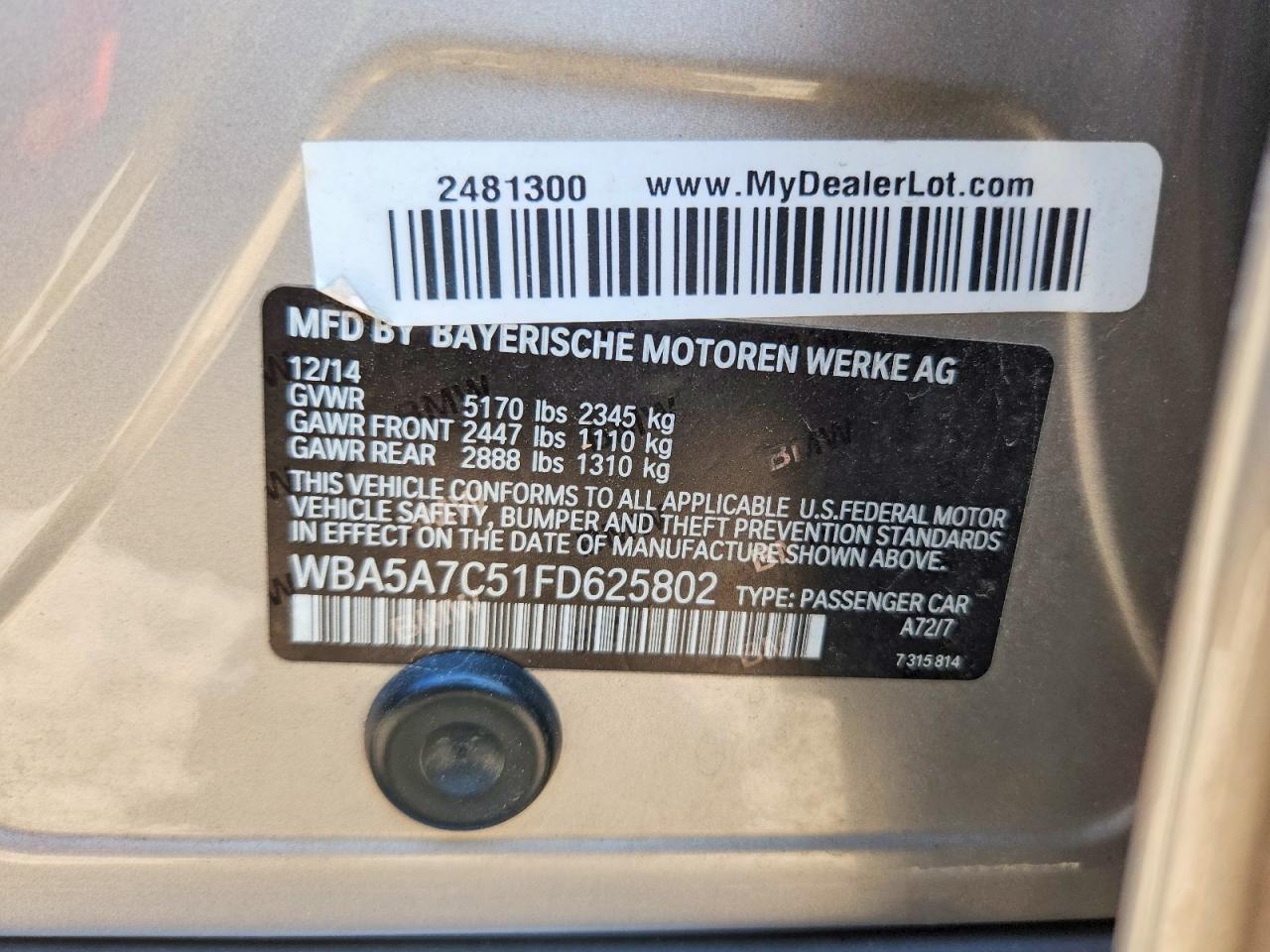 2015 Bmw 528 Xi Gray vin: WBA5A7C51FD625802
