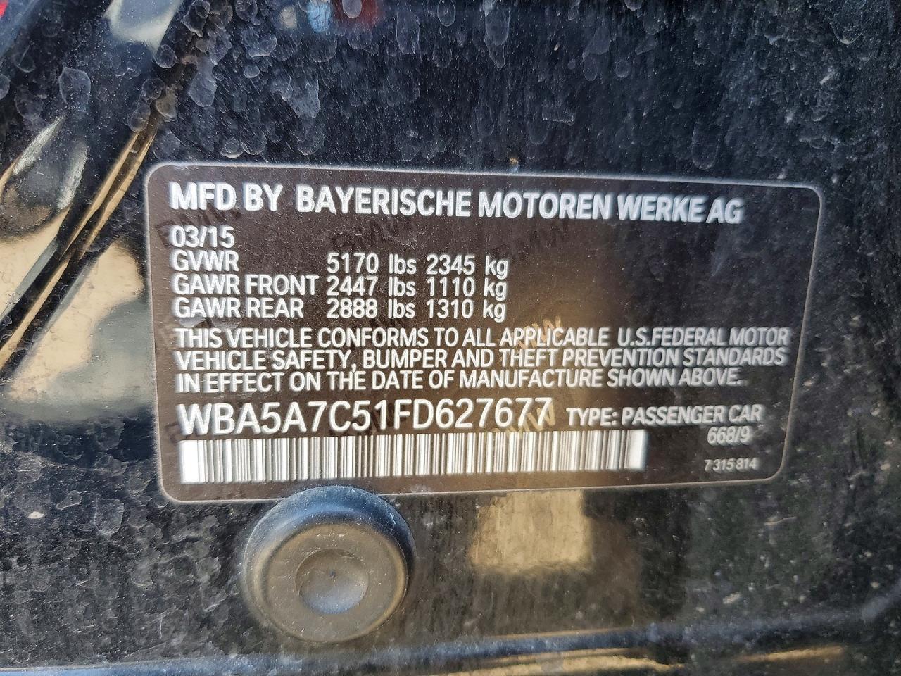 2015 Bmw 528 Xi Black vin: WBA5A7C51FD627677