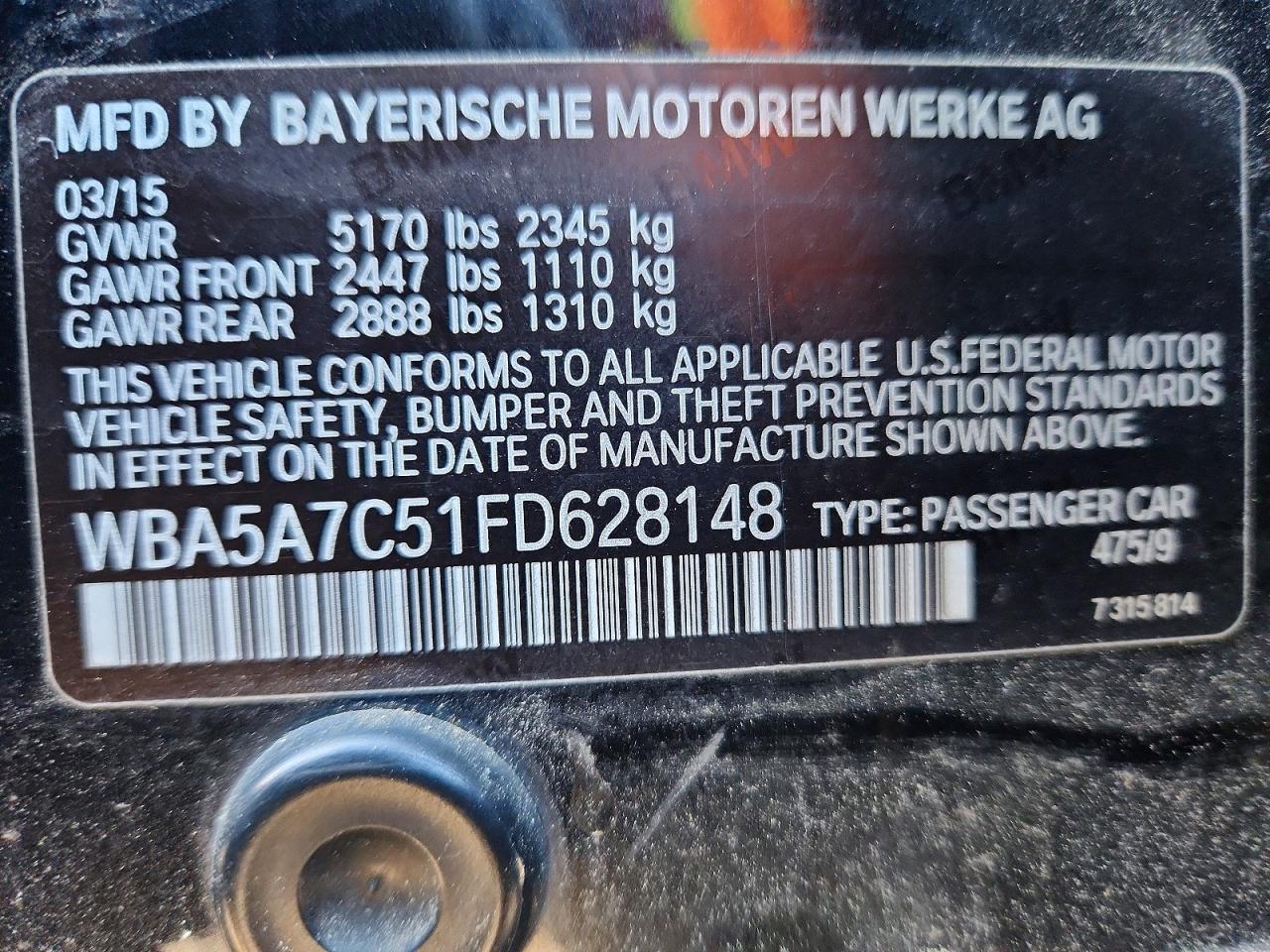 2015 Bmw 528 Xi Black vin: WBA5A7C51FD628148