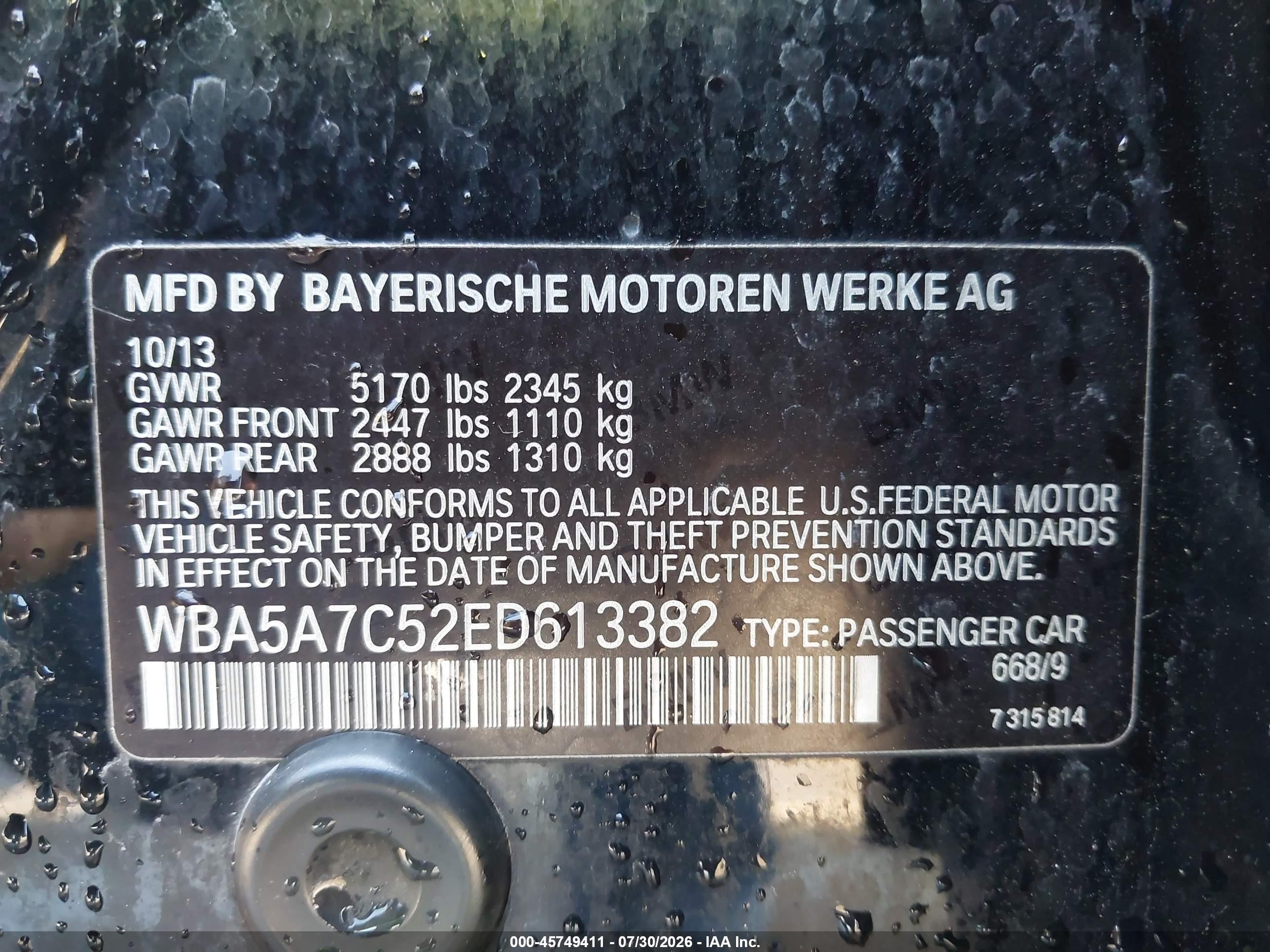 2014 Bmw 528i Xdrive Black vin: WBA5A7C52ED613382