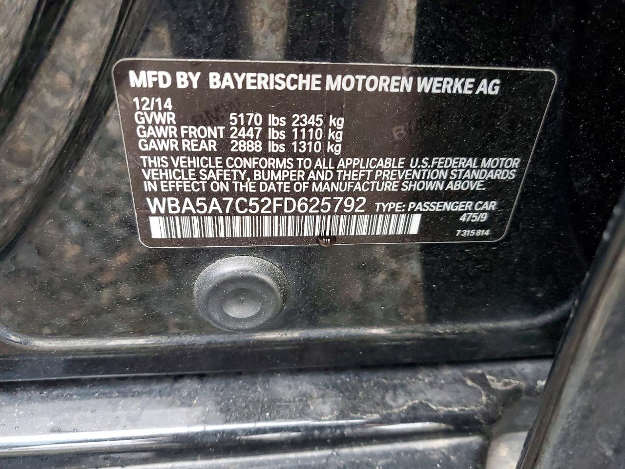 2015 Bmw 528 Xi Black vin: WBA5A7C52FD625792