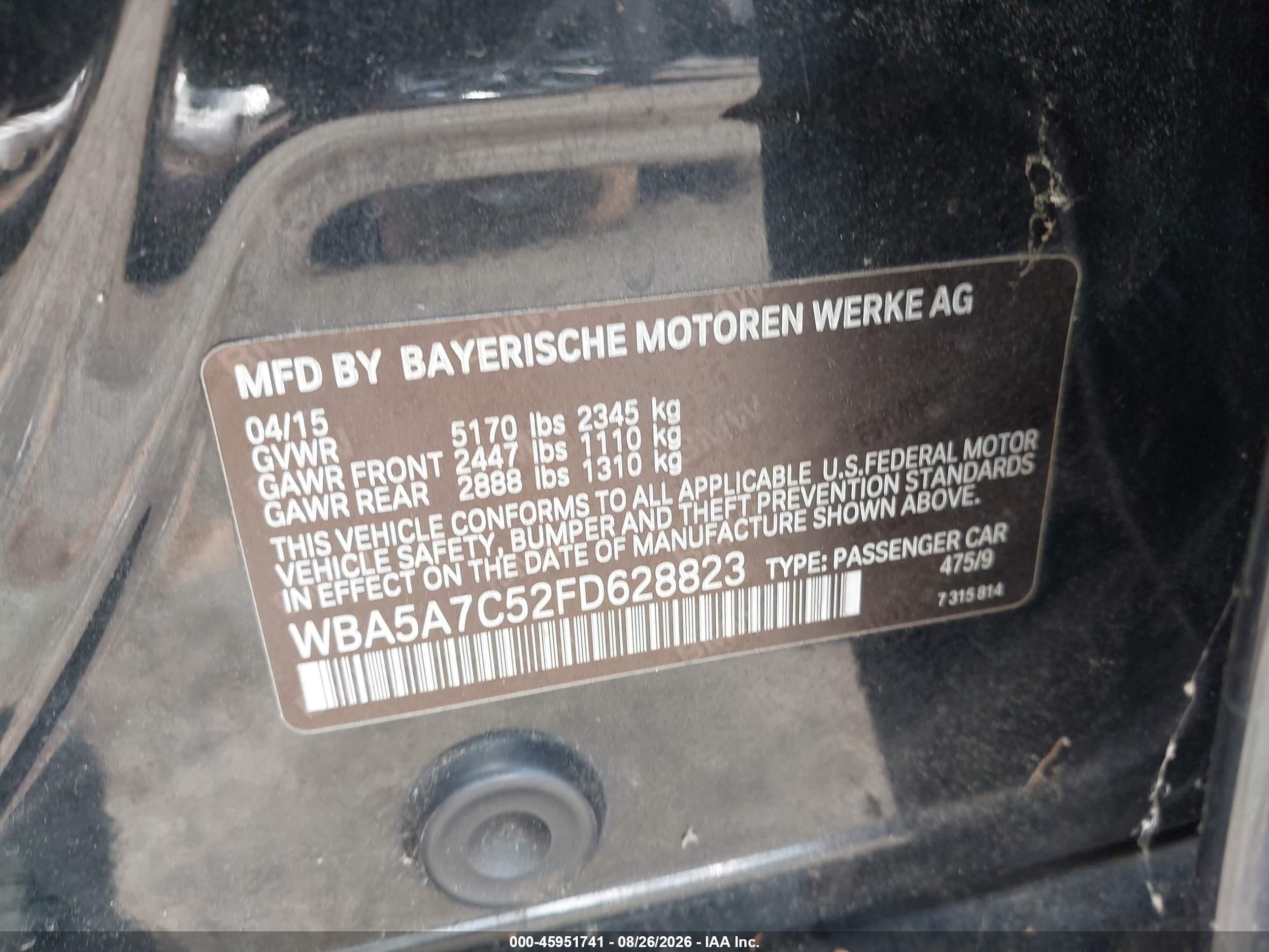 2015 Bmw 528i Xdrive Black vin: WBA5A7C52FD628823