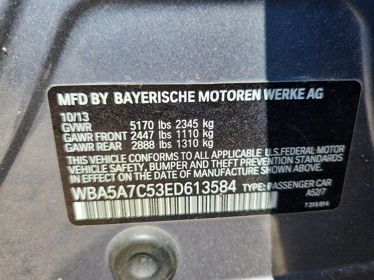 2014 Bmw 528 Xi Gray vin: WBA5A7C53ED613584