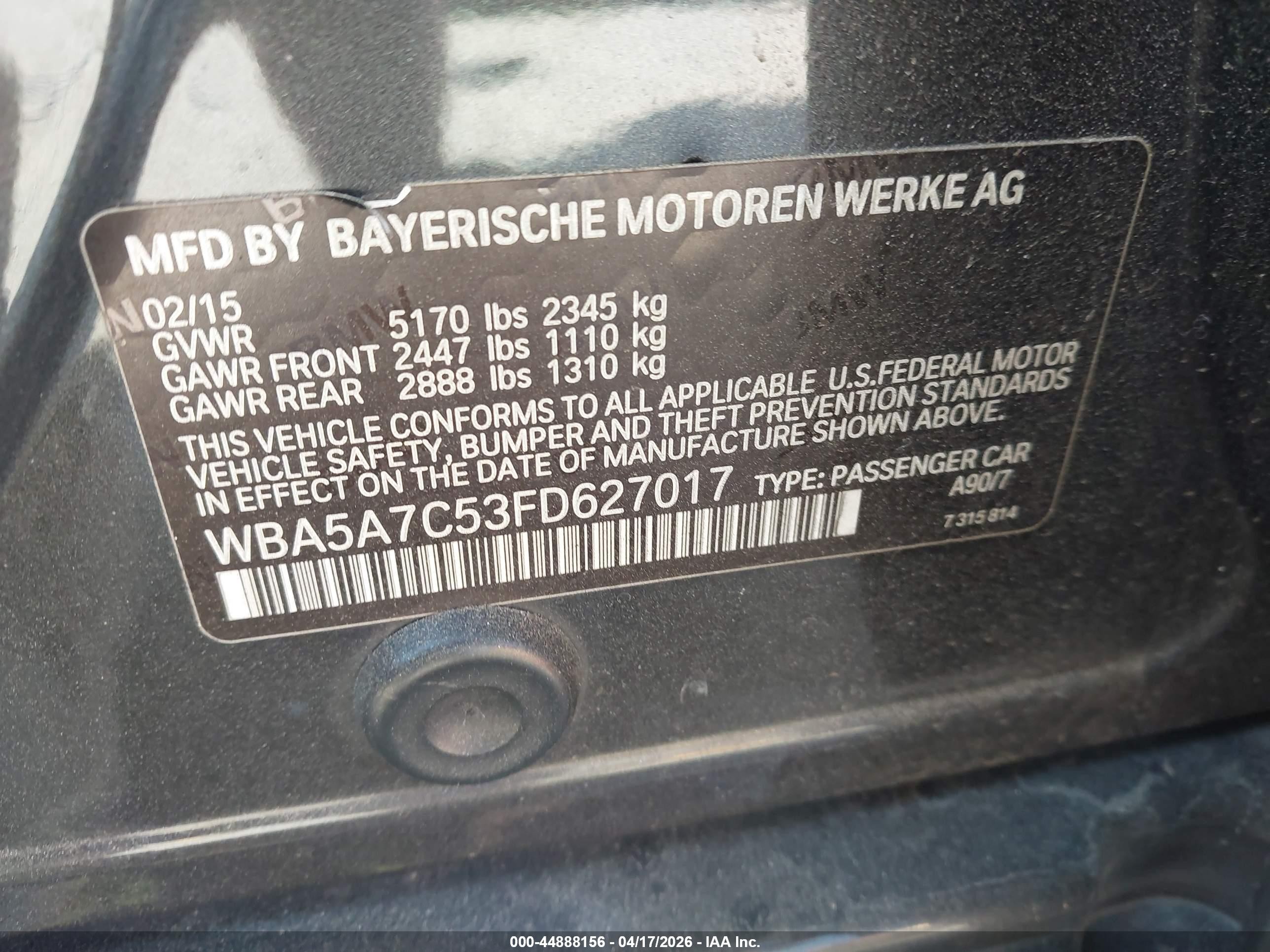 2015 Bmw 528i Xdrive Black vin: WBA5A7C53FD627017