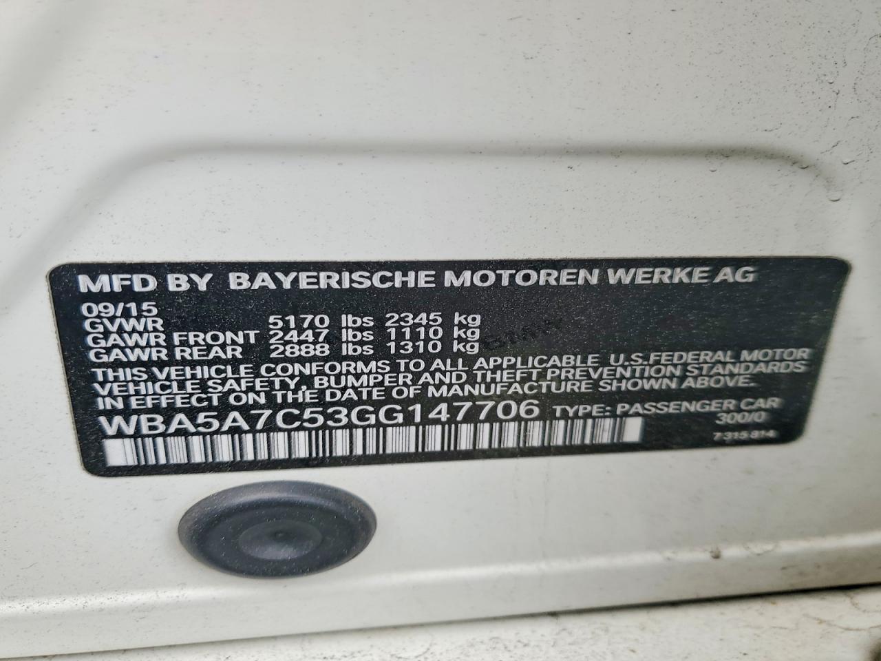 2016 Bmw 528 Xi White vin: WBA5A7C53GG147706