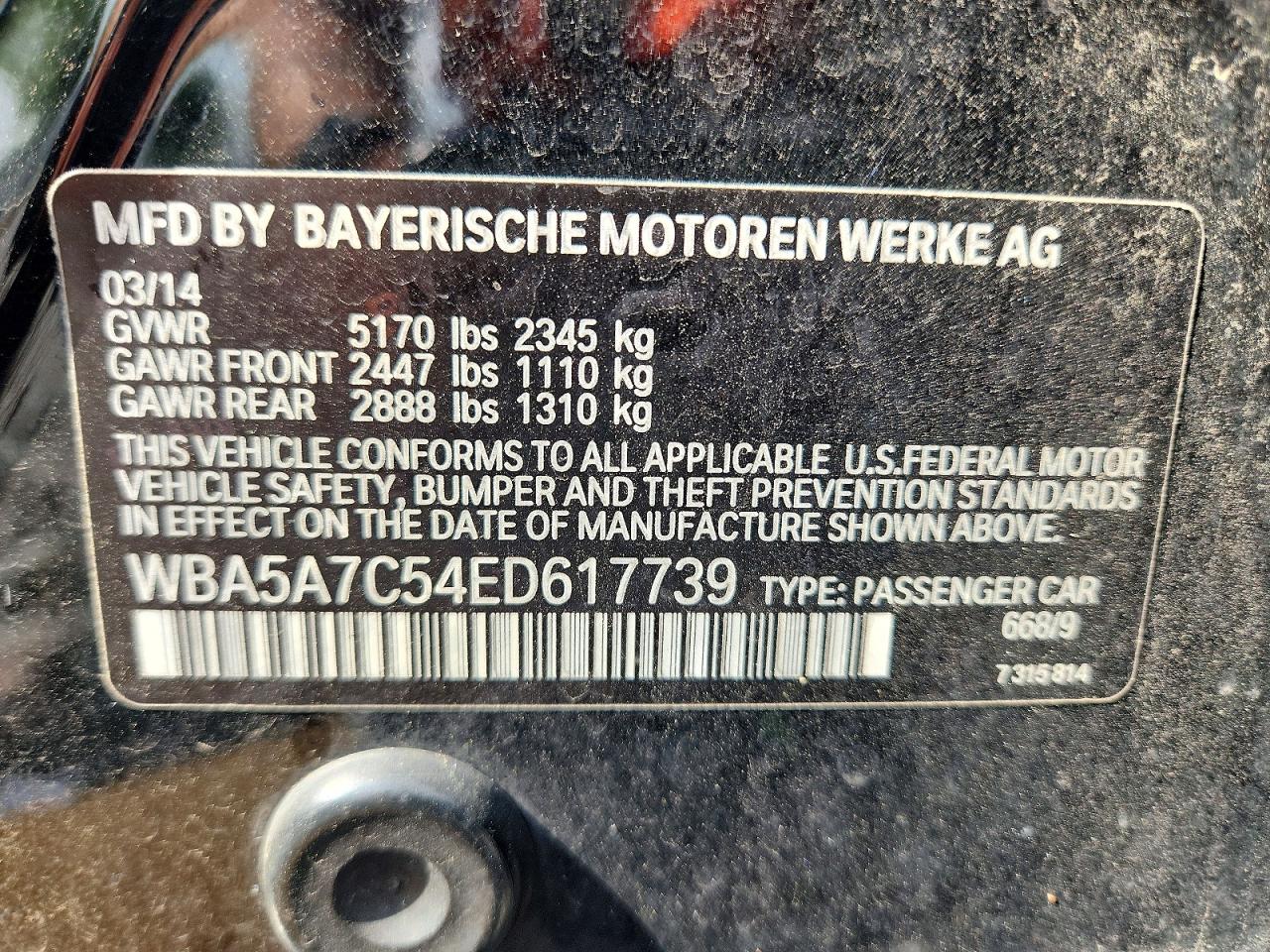 2014 Bmw 528 Xi Black vin: WBA5A7C54ED617739