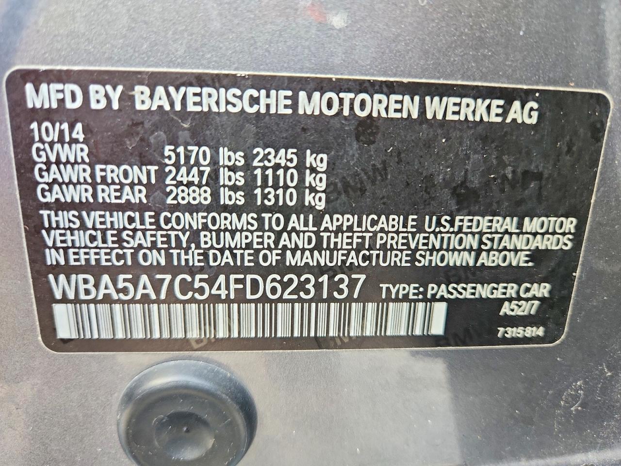 2015 Bmw 528 Xi Blue vin: WBA5A7C54FD623137