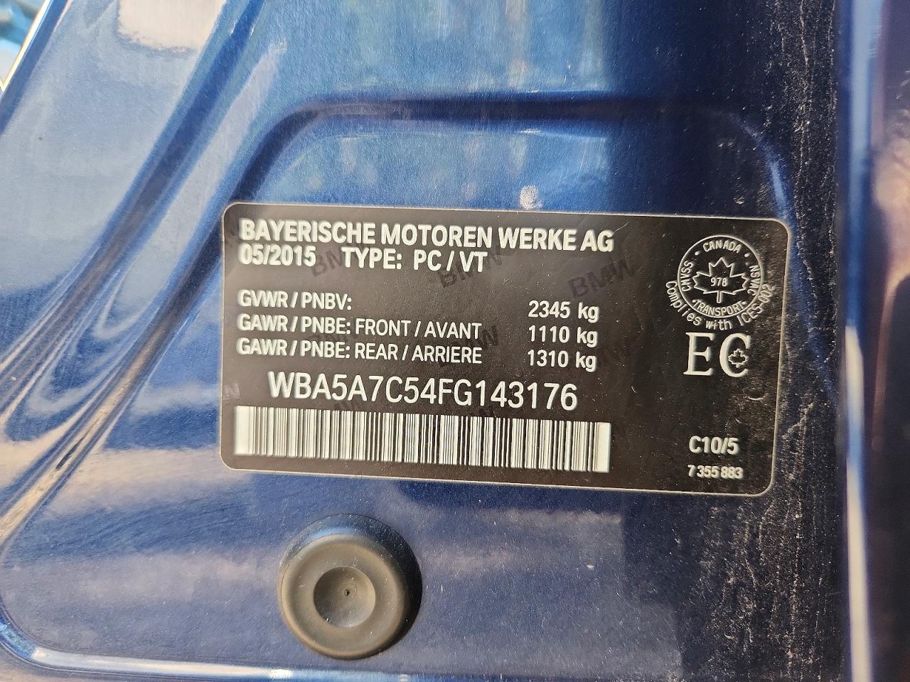 2015 Bmw 528 Xi Blue vin: WBA5A7C54FG143176