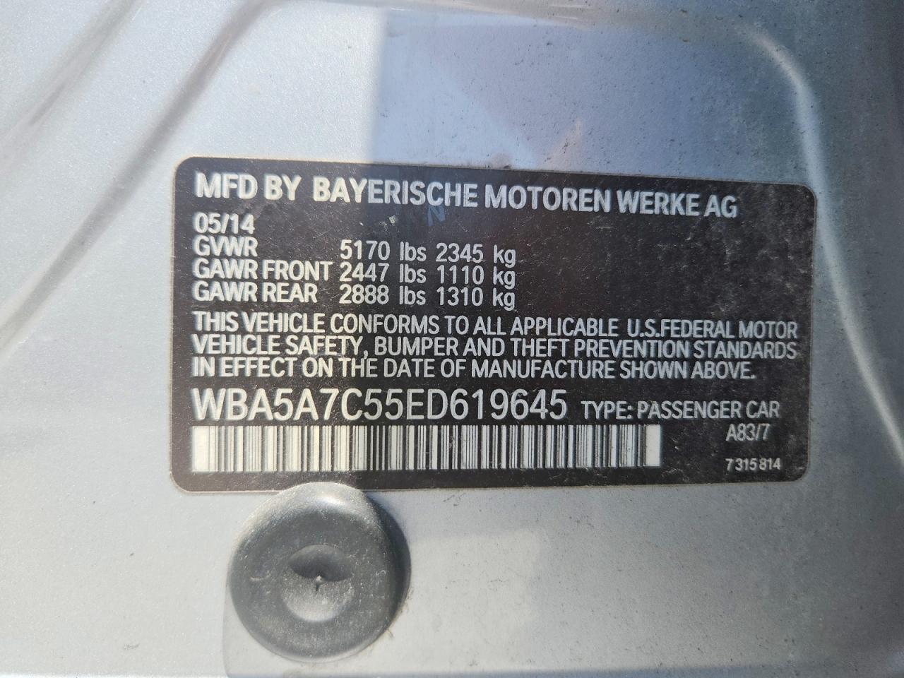 2014 Bmw 528 Xi Silver vin: WBA5A7C55ED619645