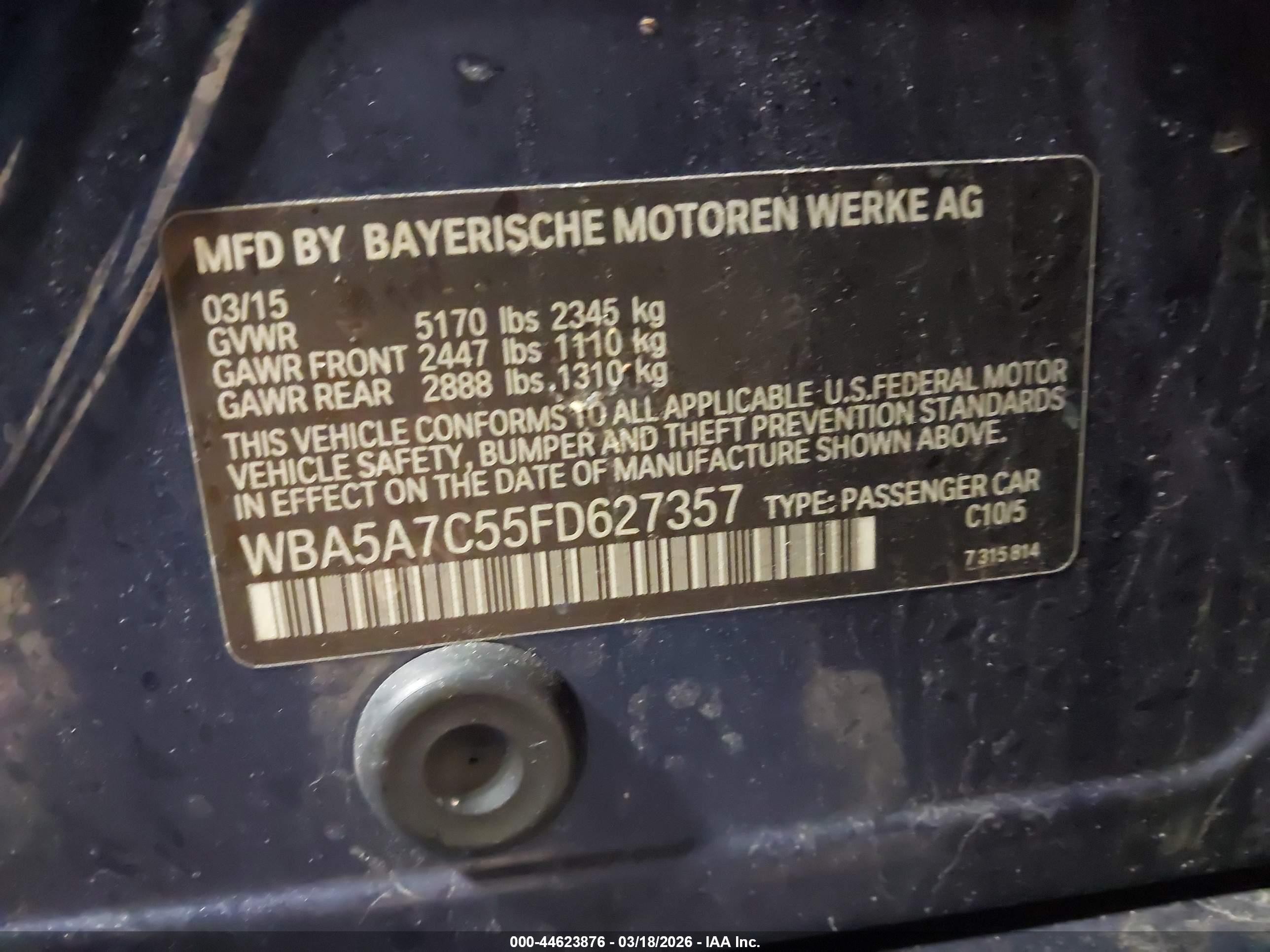 2015 Bmw 528i Xdrive Blue vin: WBA5A7C55FD627357