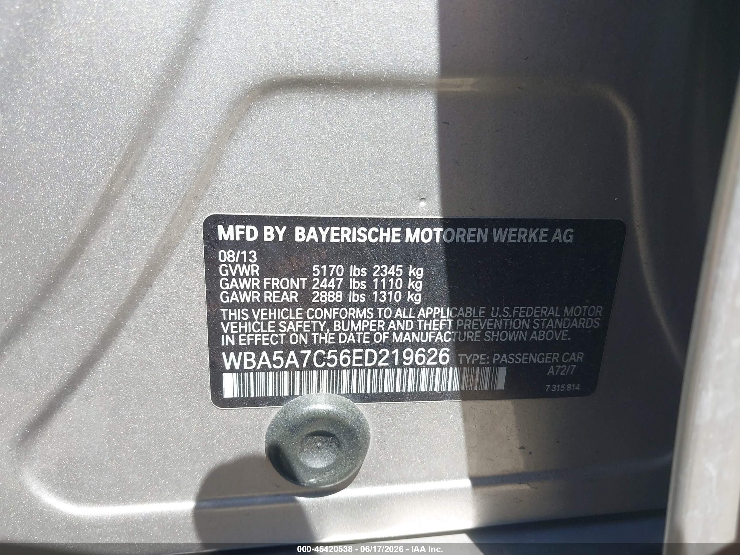 2014 Bmw 528i Xdrive Gold vin: WBA5A7C56ED219626