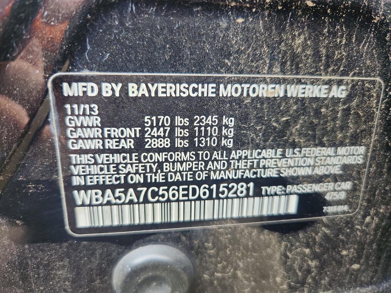 2014 Bmw 528 Xi Черный vin: WBA5A7C56ED615281