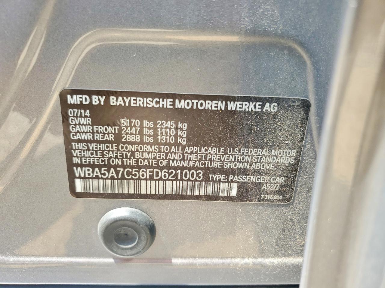 2015 Bmw 528 Xi Gray vin: WBA5A7C56FD621003