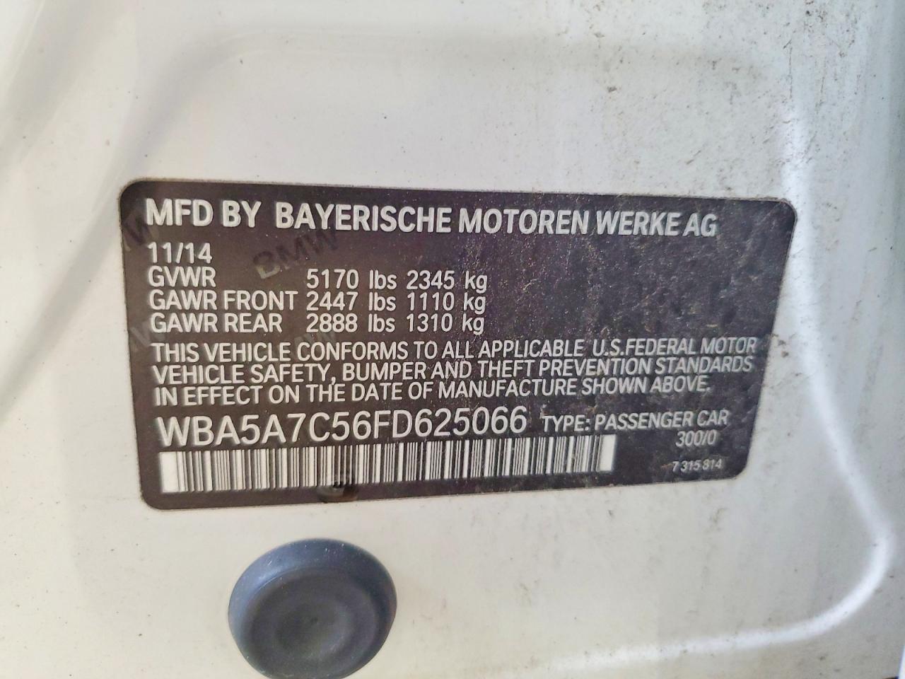 2015 Bmw 528 Xi Белый vin: WBA5A7C56FD625066