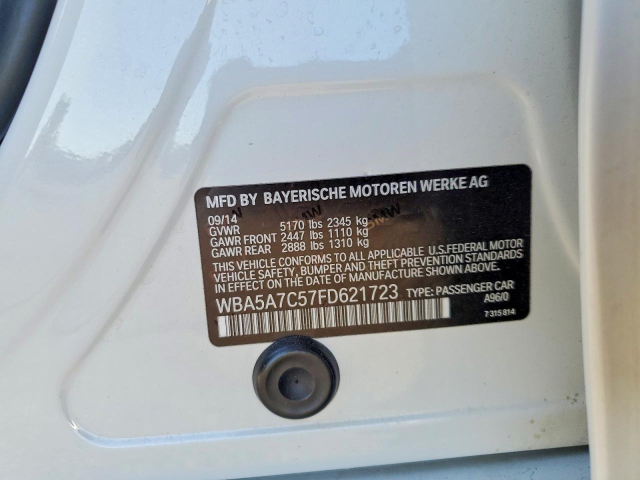 2015 Bmw 528 Xi White vin: WBA5A7C57FD621723