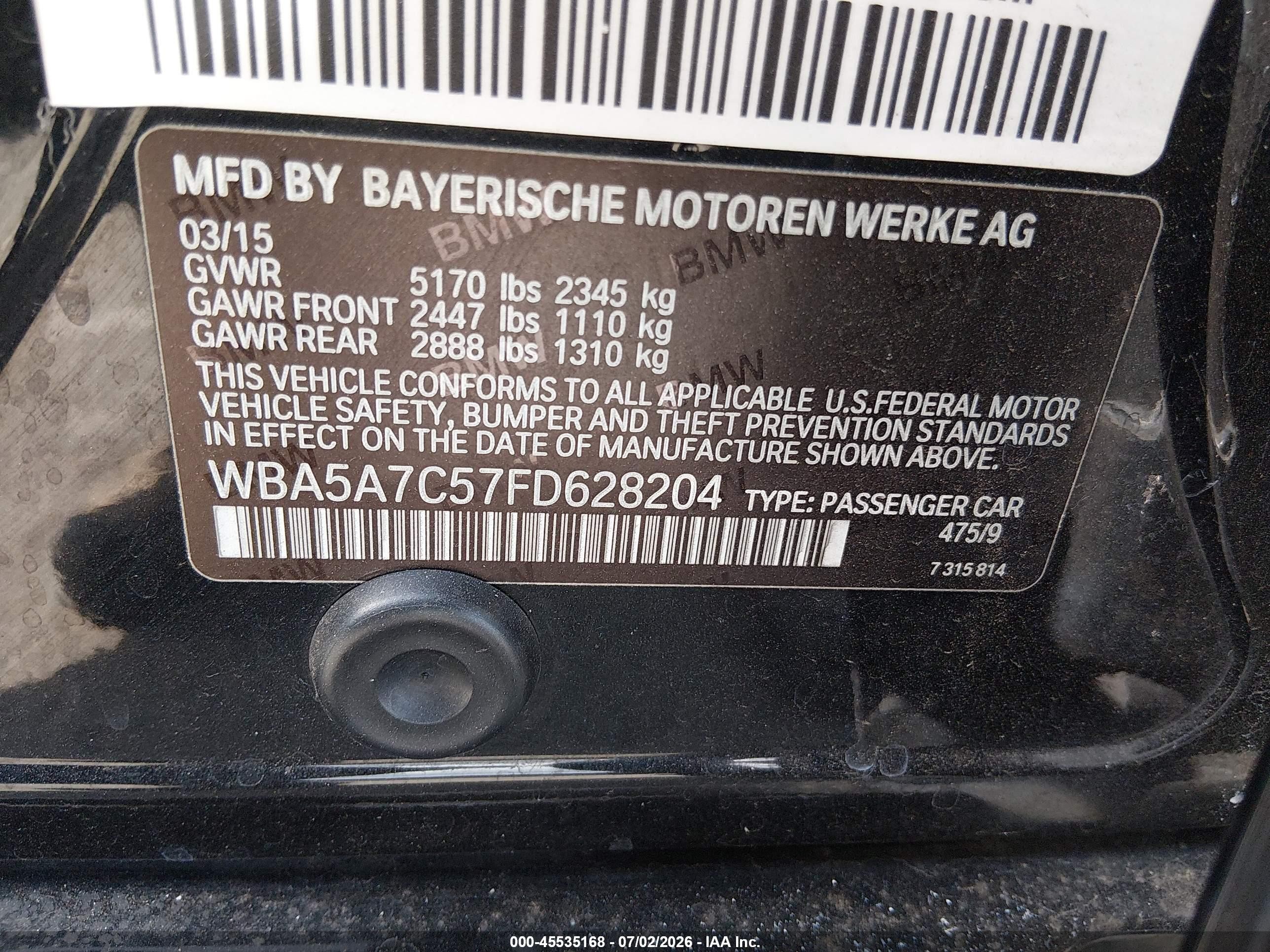 2015 Bmw 528i Xdrive Черный vin: WBA5A7C57FD628204