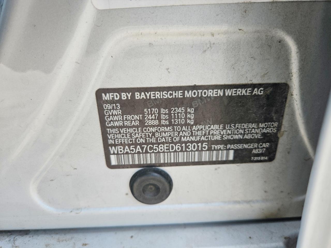 2014 Bmw 528 Xi Серебряный vin: WBA5A7C58ED613015
