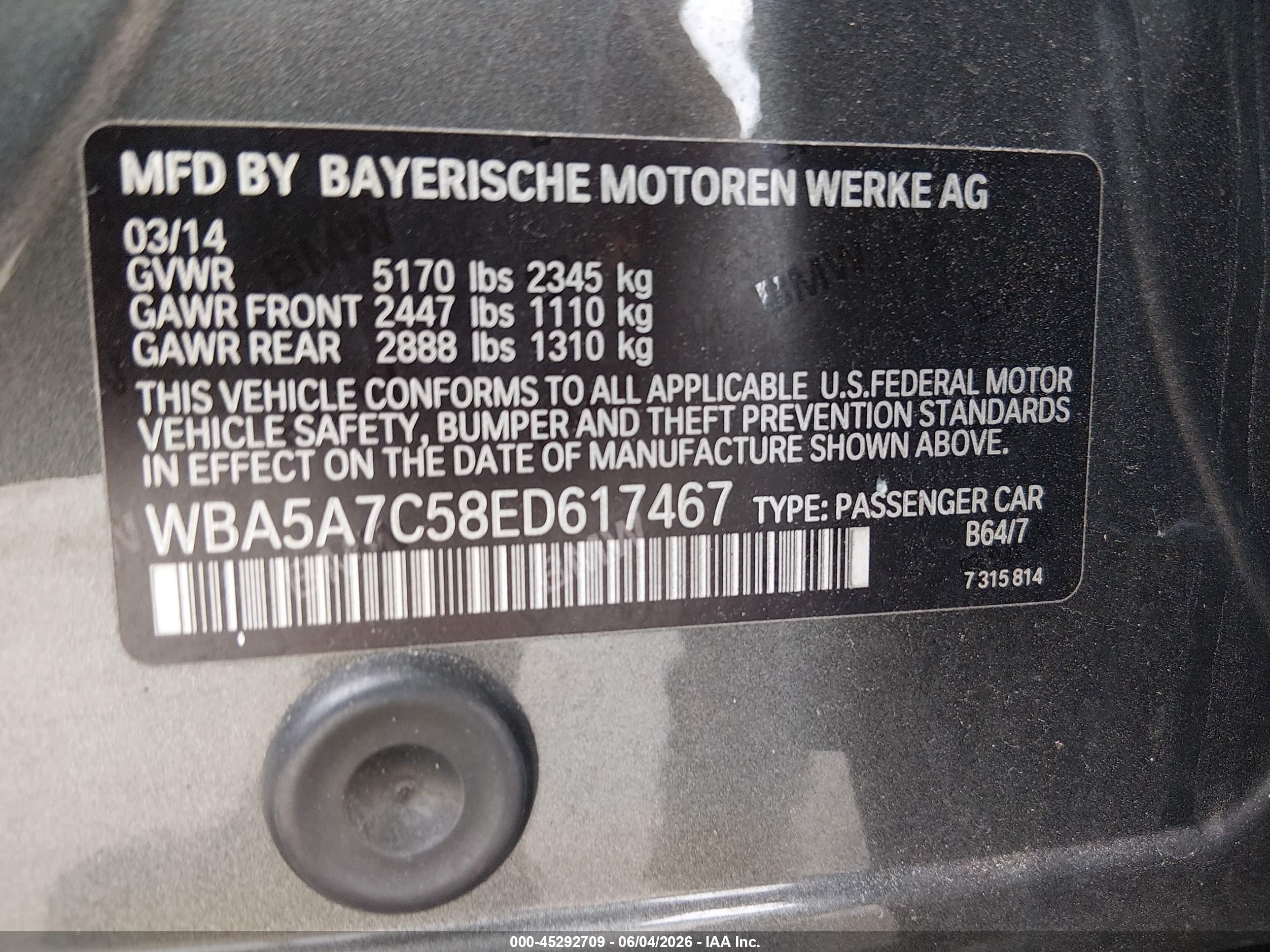 2014 Bmw 528i Xdrive Gray vin: WBA5A7C58ED617467