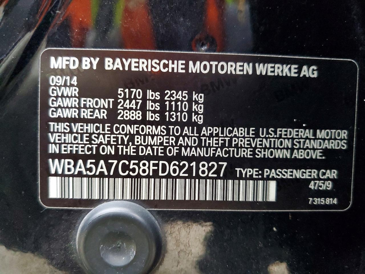 2015 Bmw 528 Xi Черный vin: WBA5A7C58FD621827
