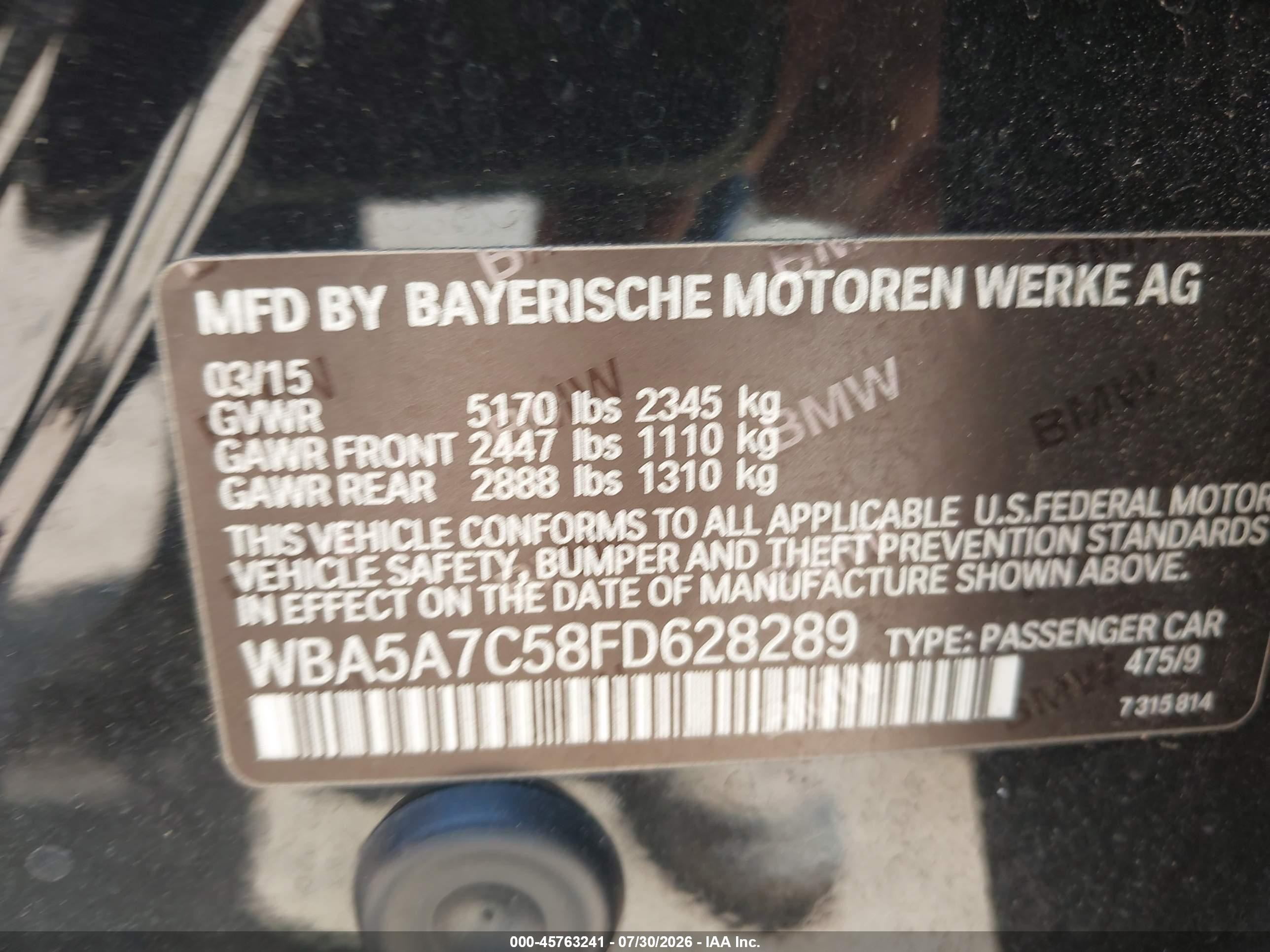 2015 Bmw 528i Xdrive Black vin: WBA5A7C58FD628289