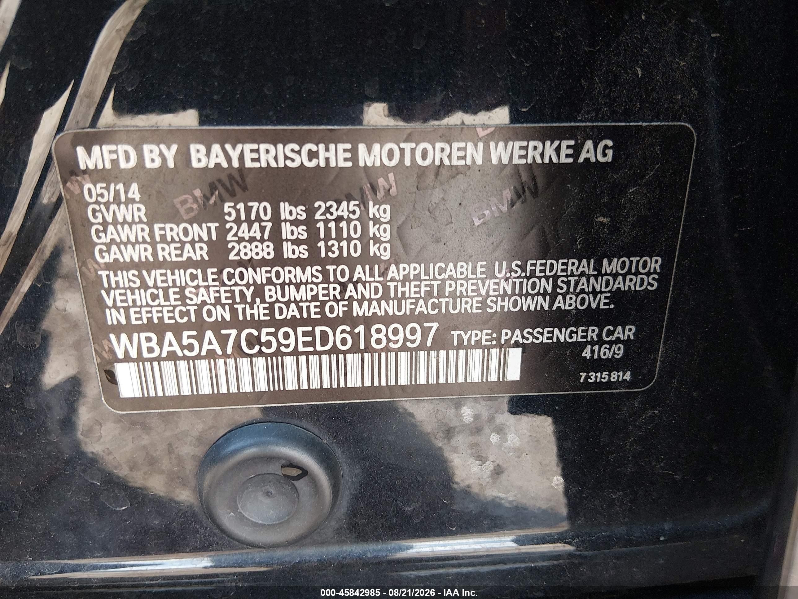 2014 Bmw 528i Xdrive Black vin: WBA5A7C59ED618997