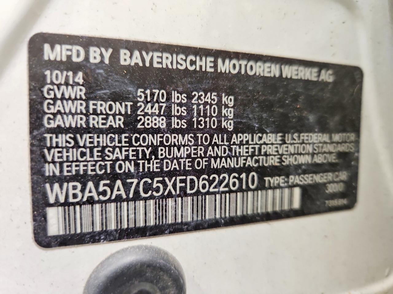 2015 Bmw 528 Xi White vin: WBA5A7C5XFD622610