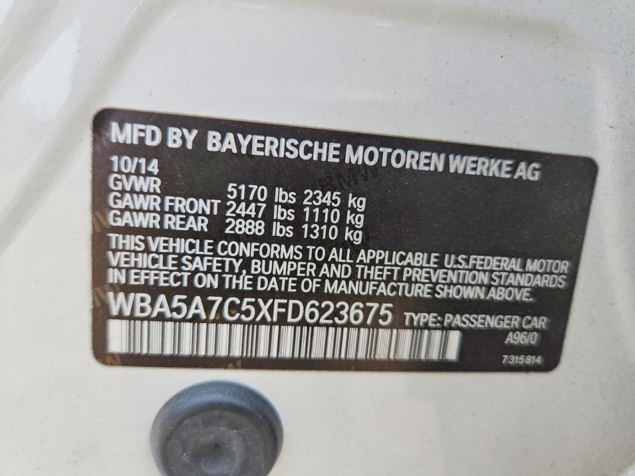 2015 Bmw 528 Xi White vin: WBA5A7C5XFD623675