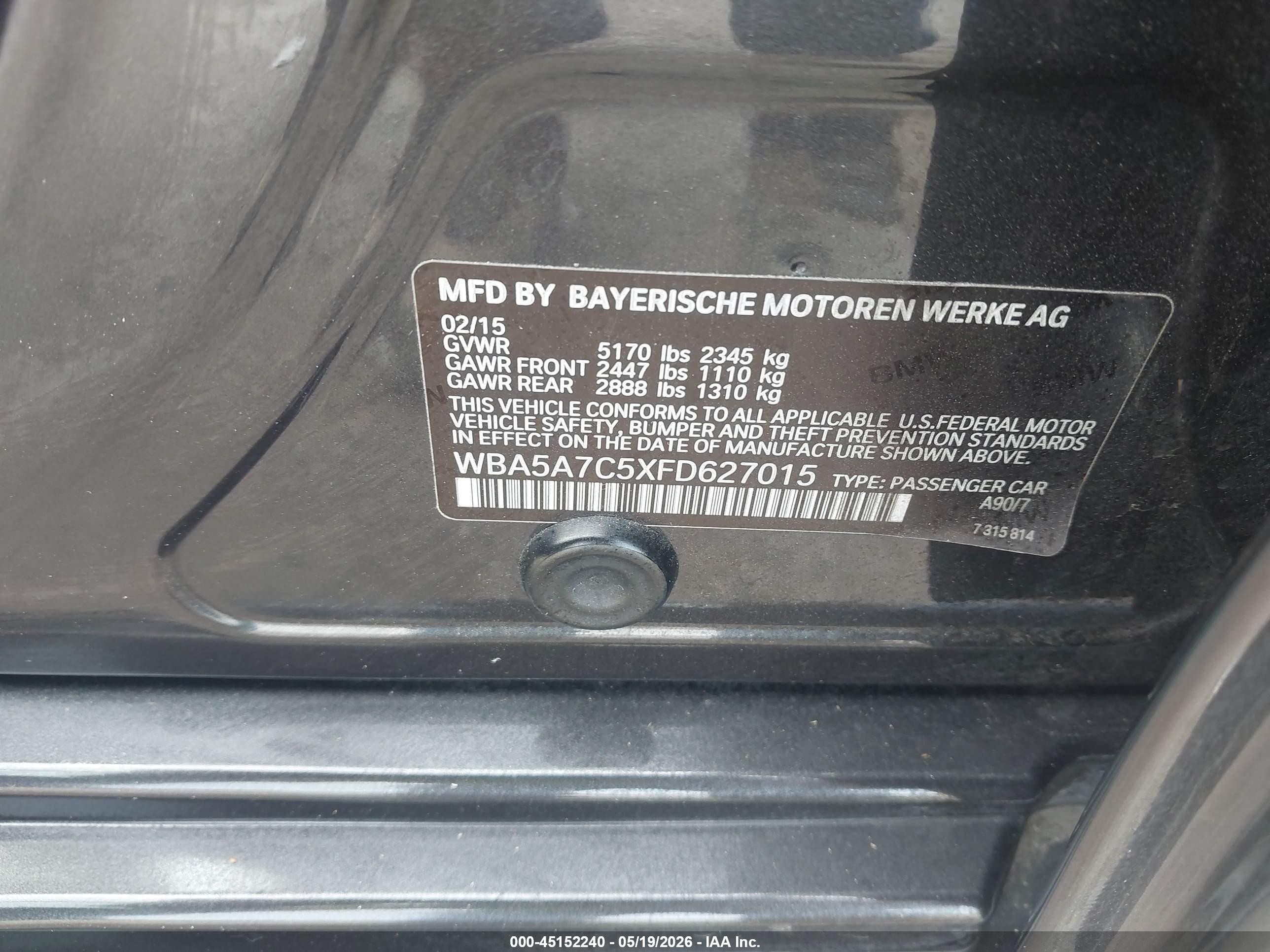 2015 Bmw 528i Xdrive Серый vin: WBA5A7C5XFD627015