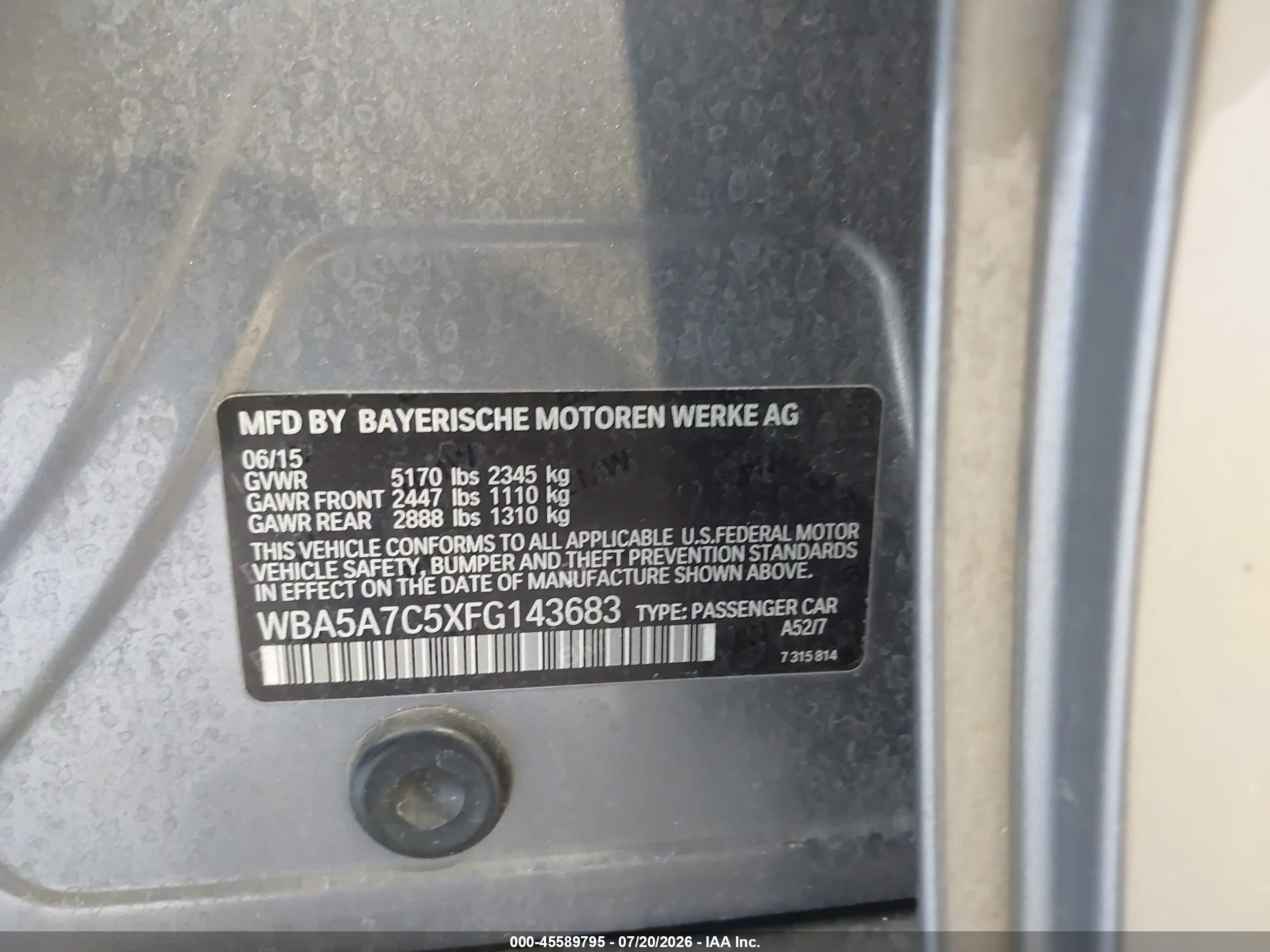 2015 Bmw 528i Xdrive Gray vin: WBA5A7C5XFG143683
