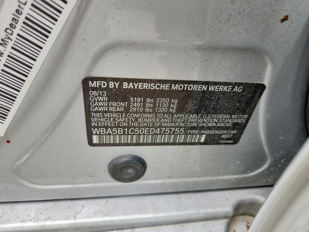 2014 Bmw 535 I Silver vin: WBA5B1C50ED475755