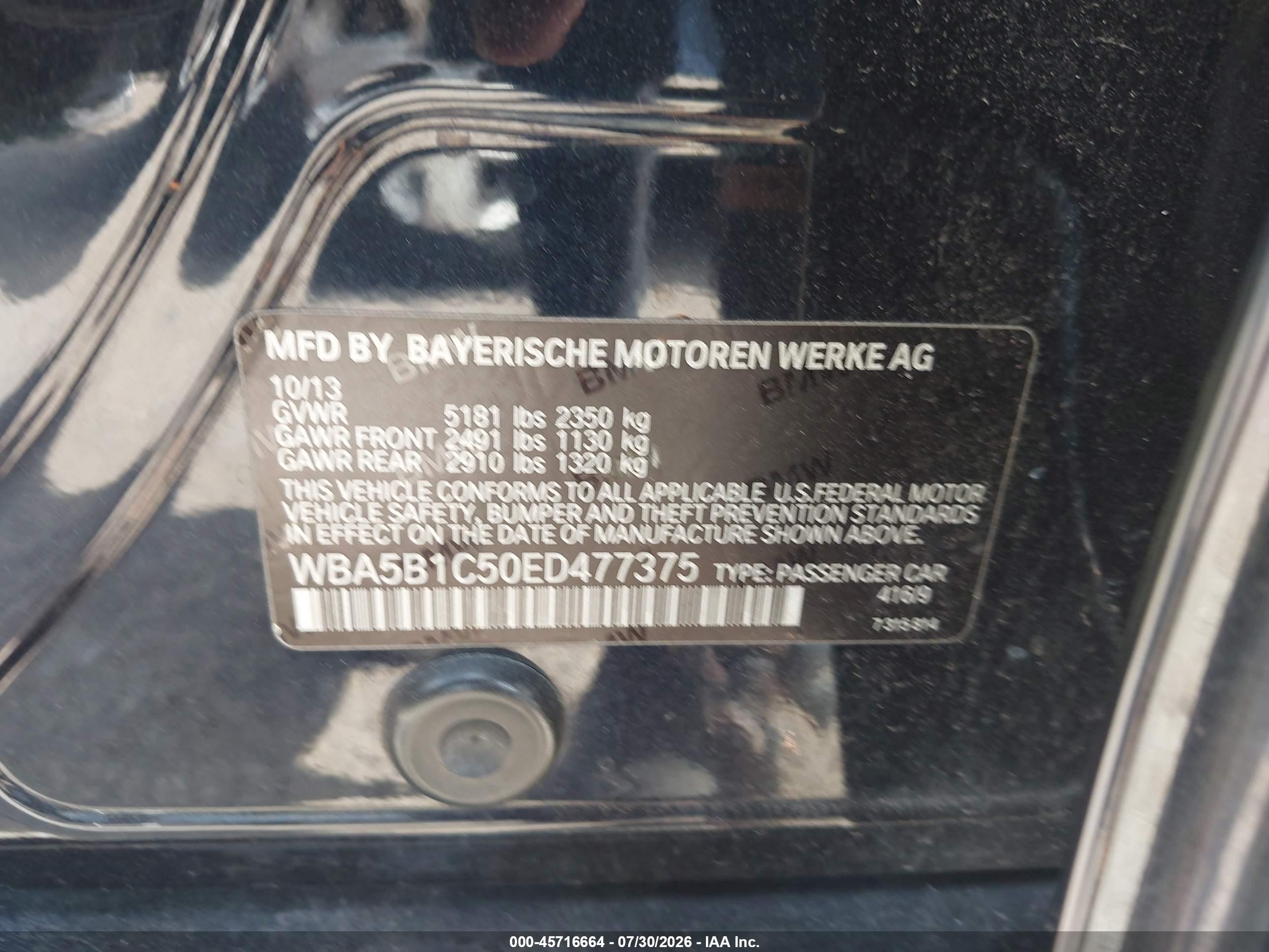 2014 Bmw 535i   Black vin: WBA5B1C50ED477375