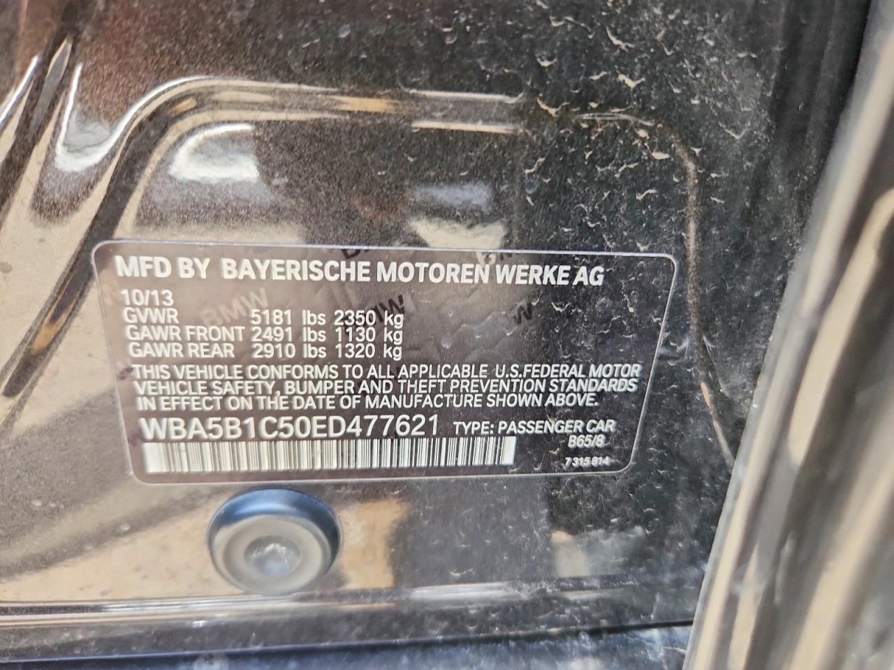 2014 Bmw 535 I Черный vin: WBA5B1C50ED477621