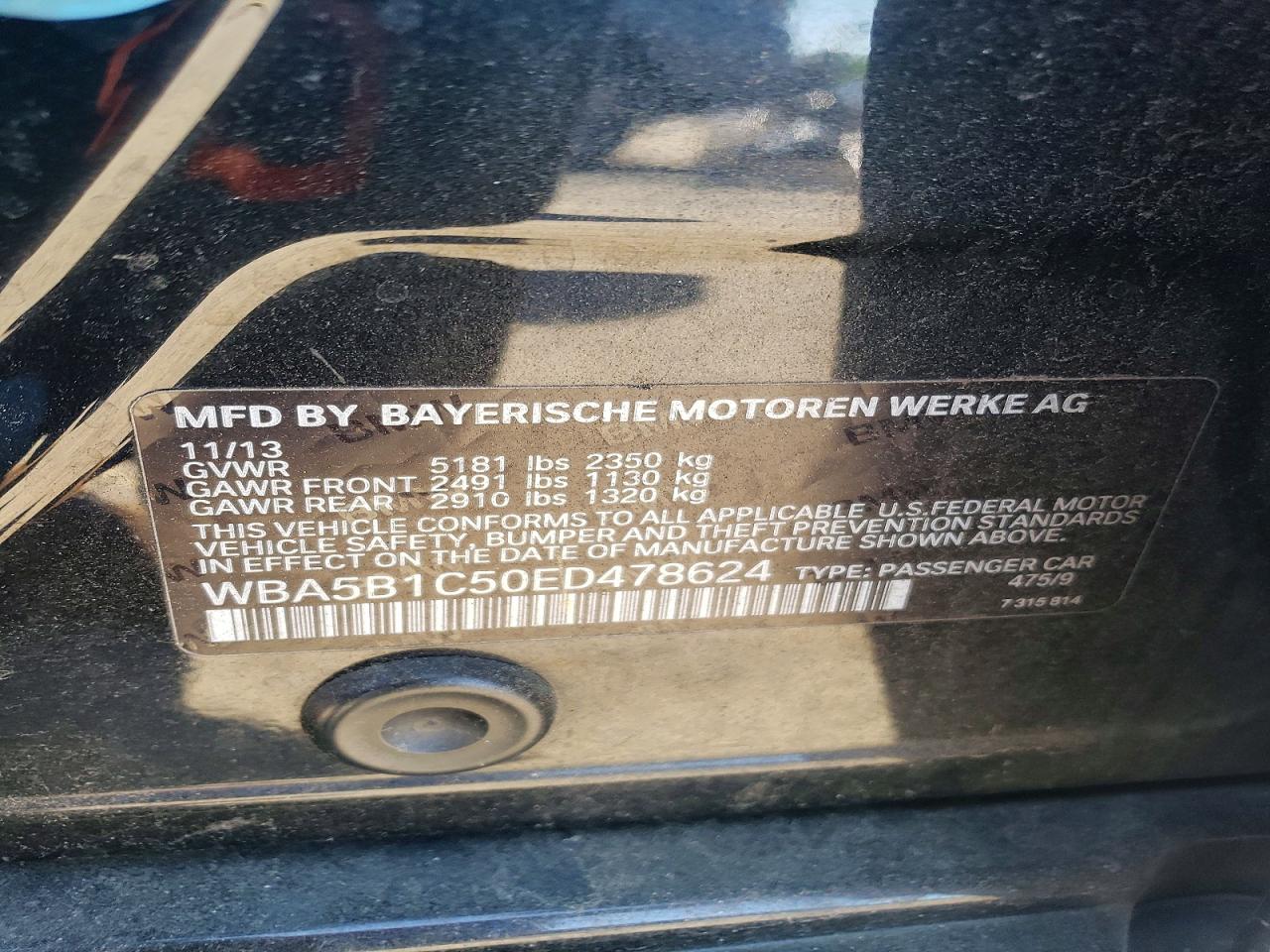 2014 Bmw 535 I Black vin: WBA5B1C50ED478624