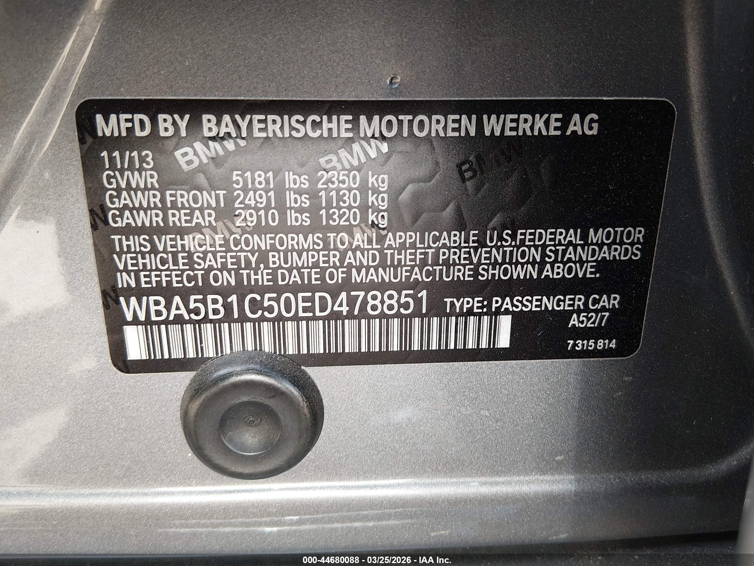 2014 Bmw 535i   Gray vin: WBA5B1C50ED478851