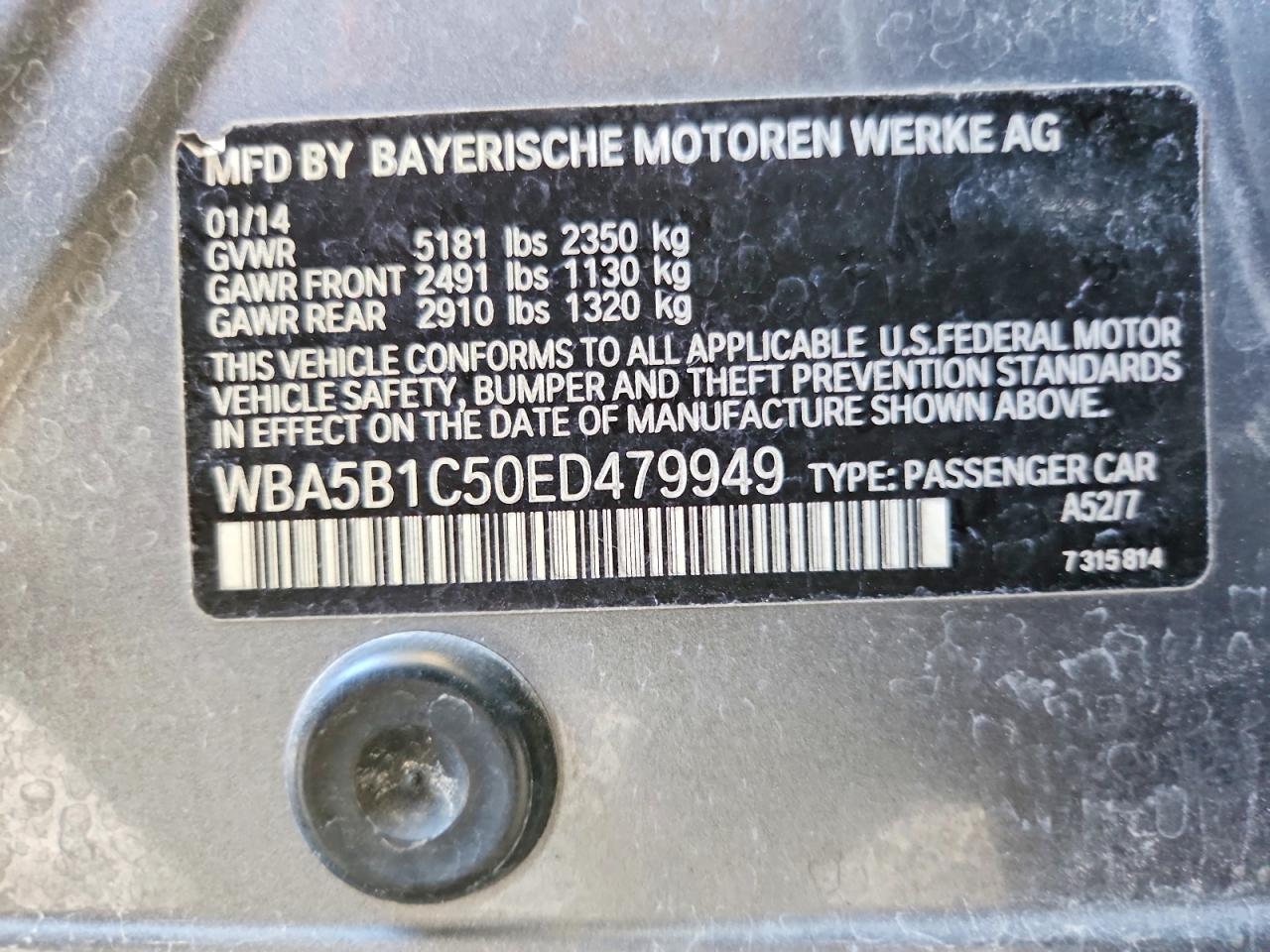 2014 Bmw 535 I Gray vin: WBA5B1C50ED479949