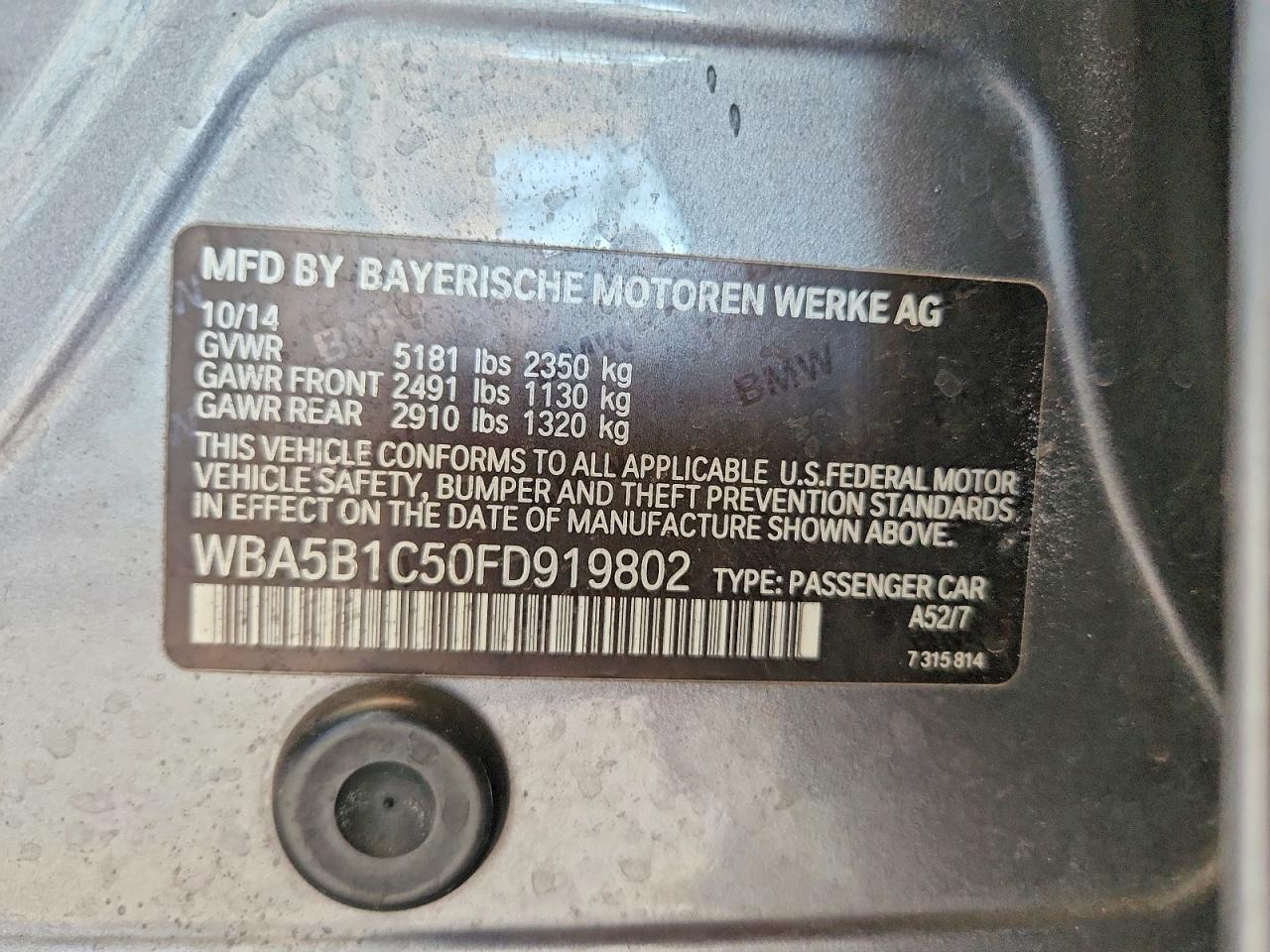 2015 Bmw 535 I Silver vin: WBA5B1C50FD919802